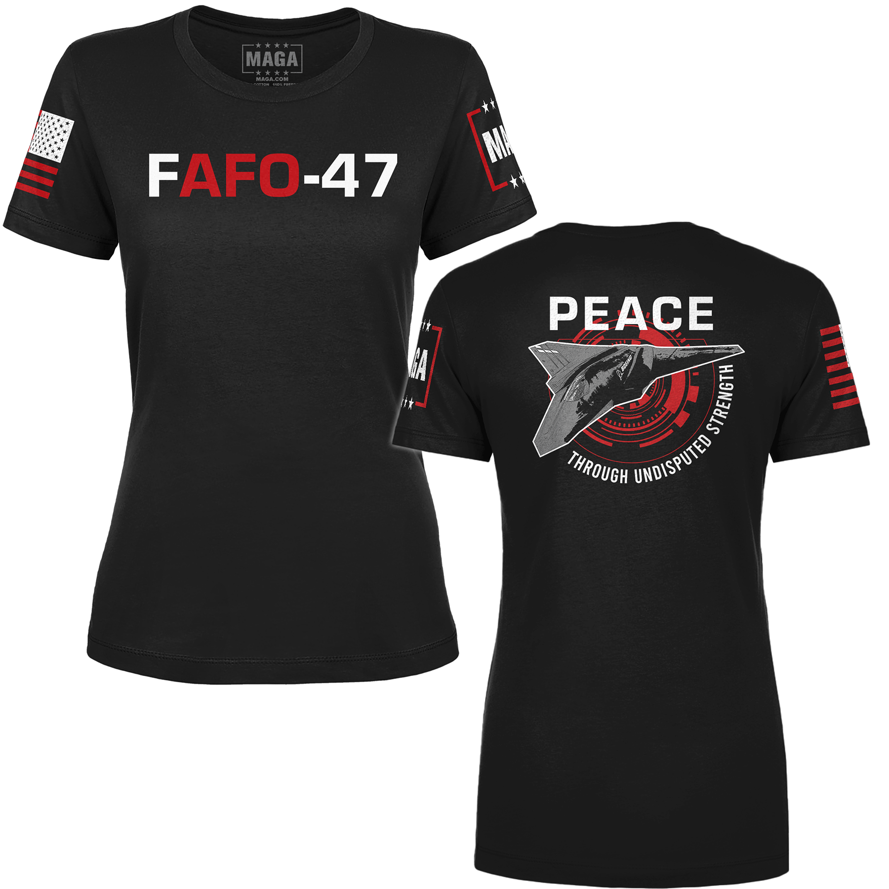 Black / XS FAFO-47 Ladies Tee maga trump