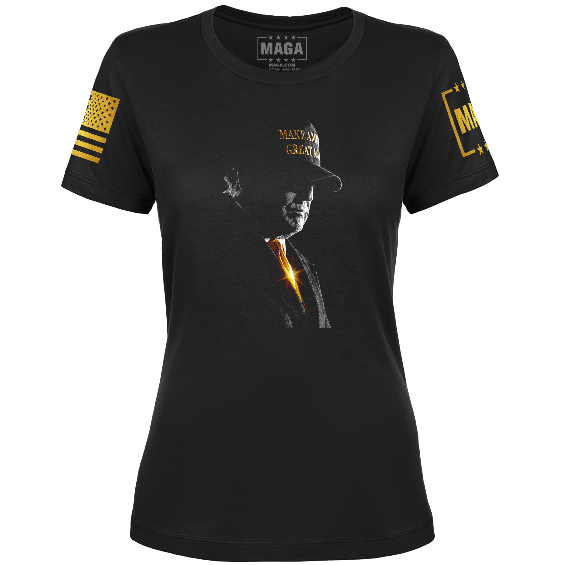 Black / XS Golden MAGA Ladies Tee maga trump