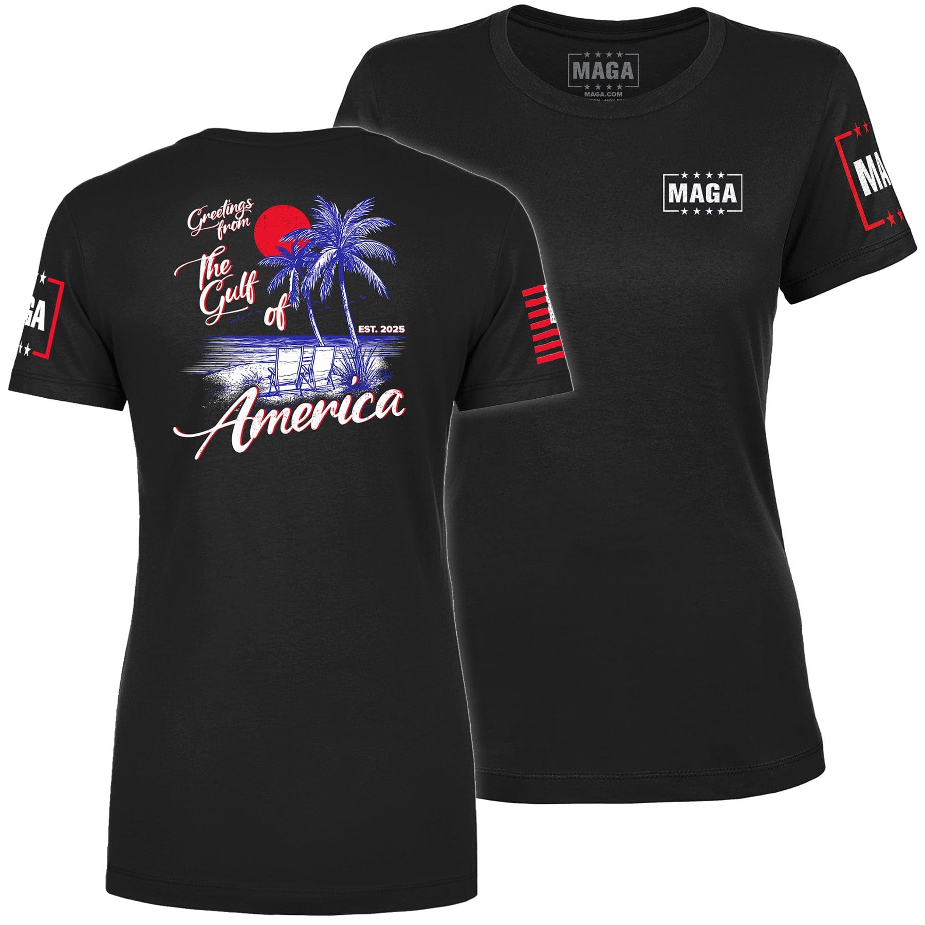 Black / XS Greetings From The Guld of America Ladies Tee maga trump
