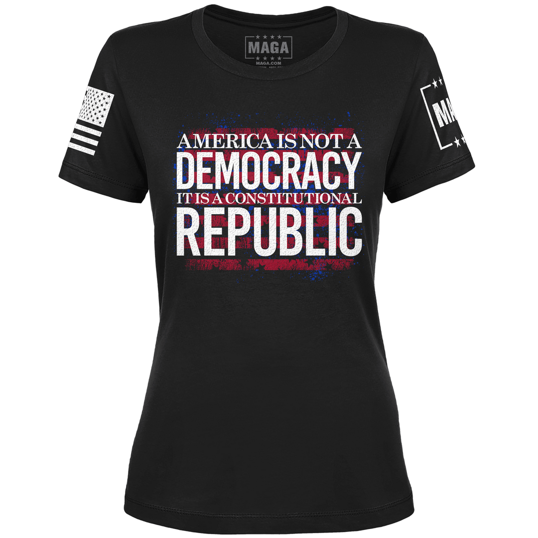 Black / XS It's a Constitutional Republic Not a Democracy Ladies Tee maga trump