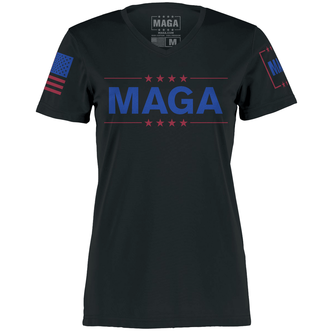 Black / XS MAGA Ladies Moisture-Wicking T-shirt - Black maga trump