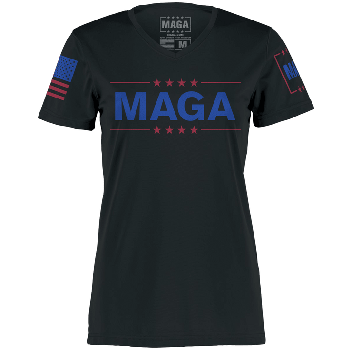 Black / XS MAGA Ladies Moisture-Wicking T-shirt - Black maga trump