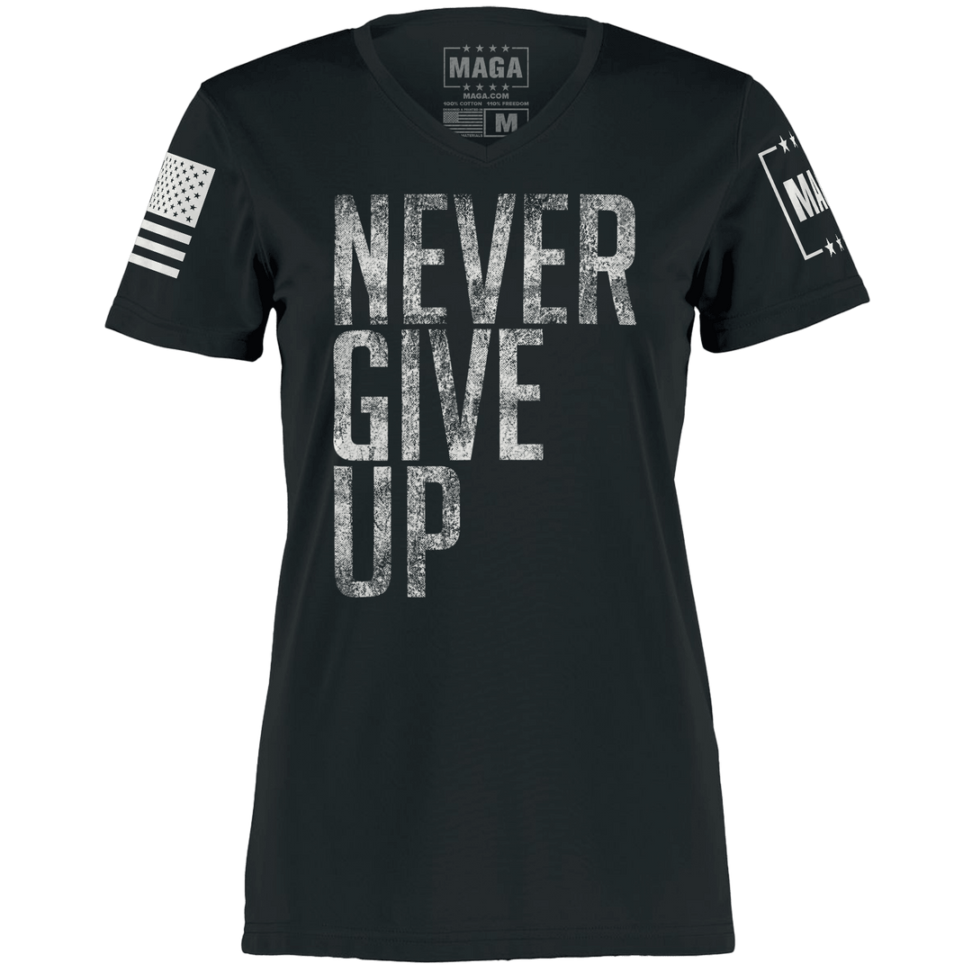 Black / XS Never Give Up Ladies Moisture-Wicking T-shirt maga trump