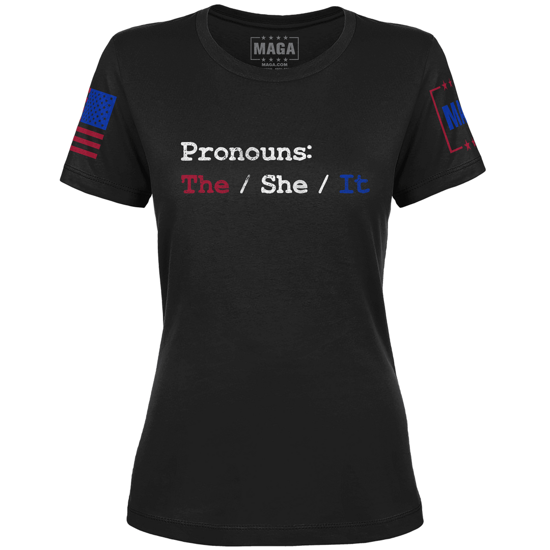 Black / XS Pronouns Ladies Tee maga trump