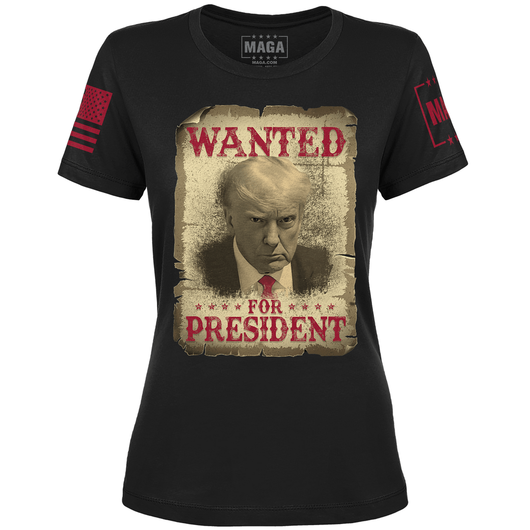 Black / XS Wanted For President Ladies Tee maga trump