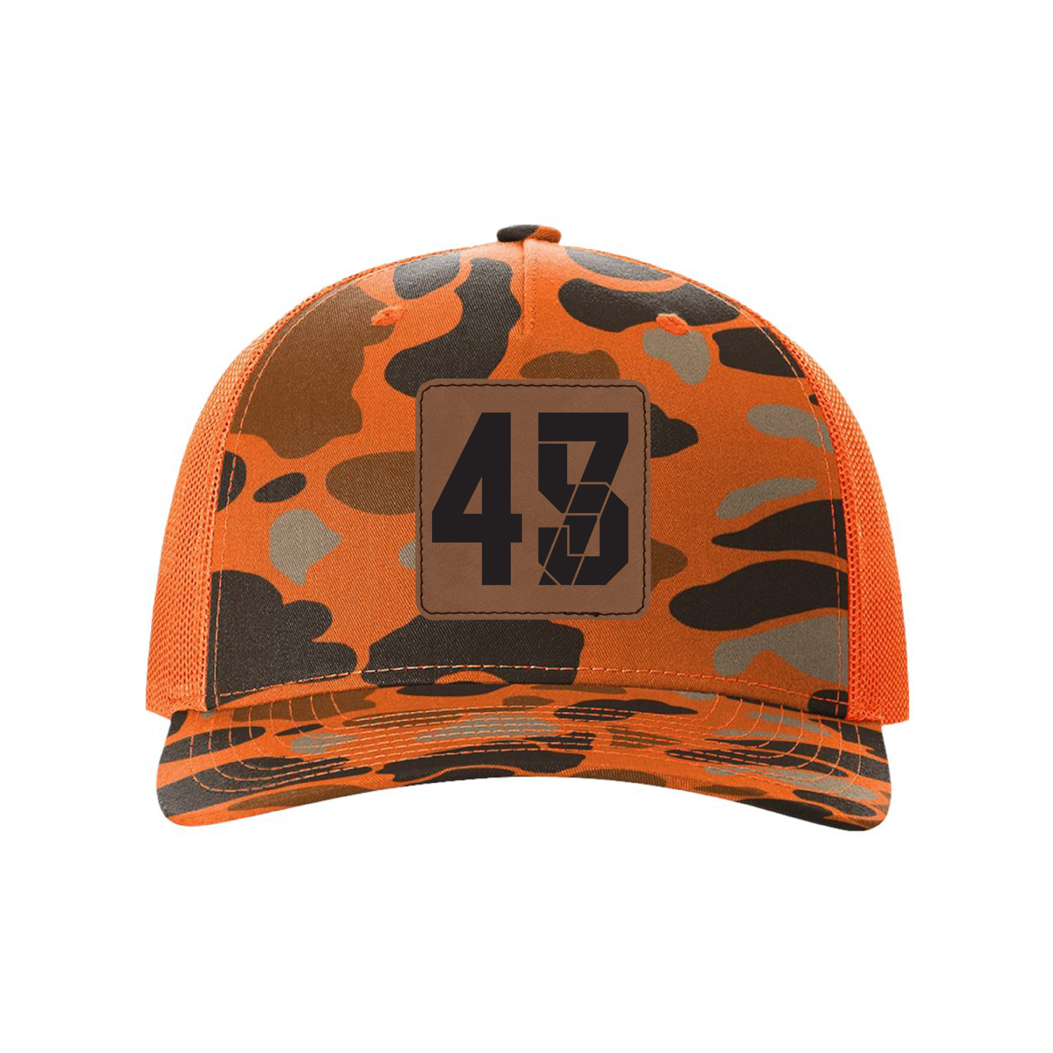 Blaze Duck Camo/Blaze / Black 4547 Leather Patch Hunting Hats maga trump