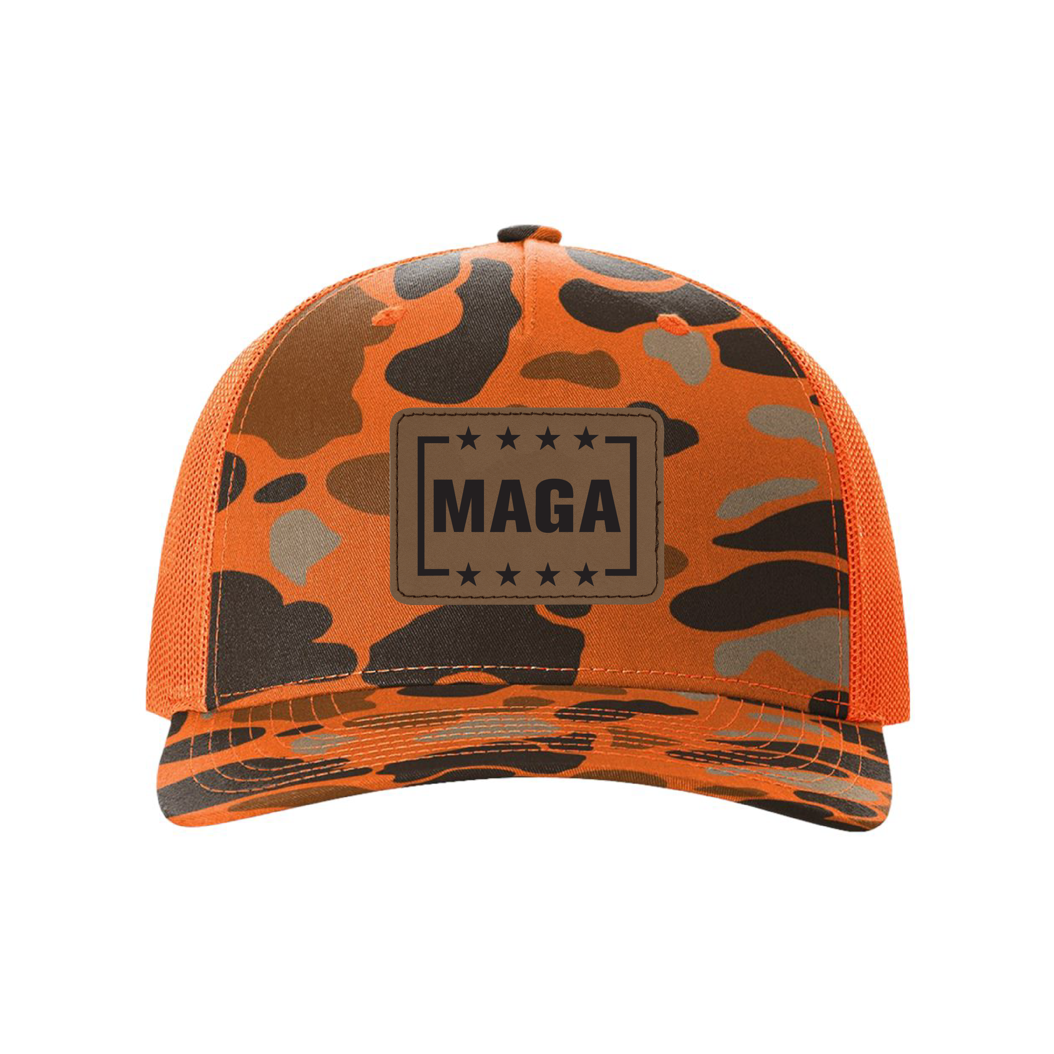 Blaze Duck Camo/Blaze / Black MAGA Leather Patch Hunting Hats maga trump
