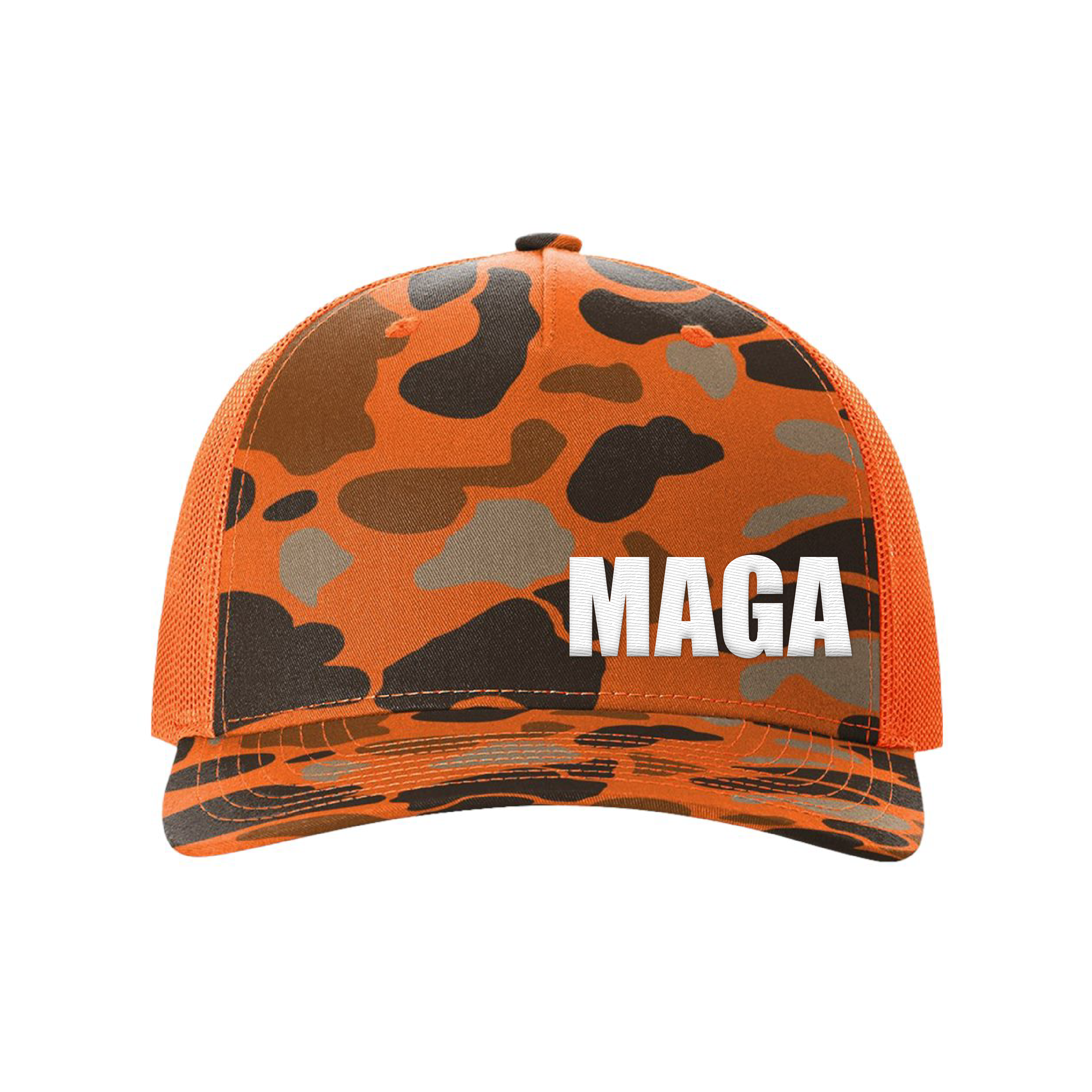 Blaze Duck Camo/Blaze / White MAGA Lower Left Blaze Hunting Hats maga trump