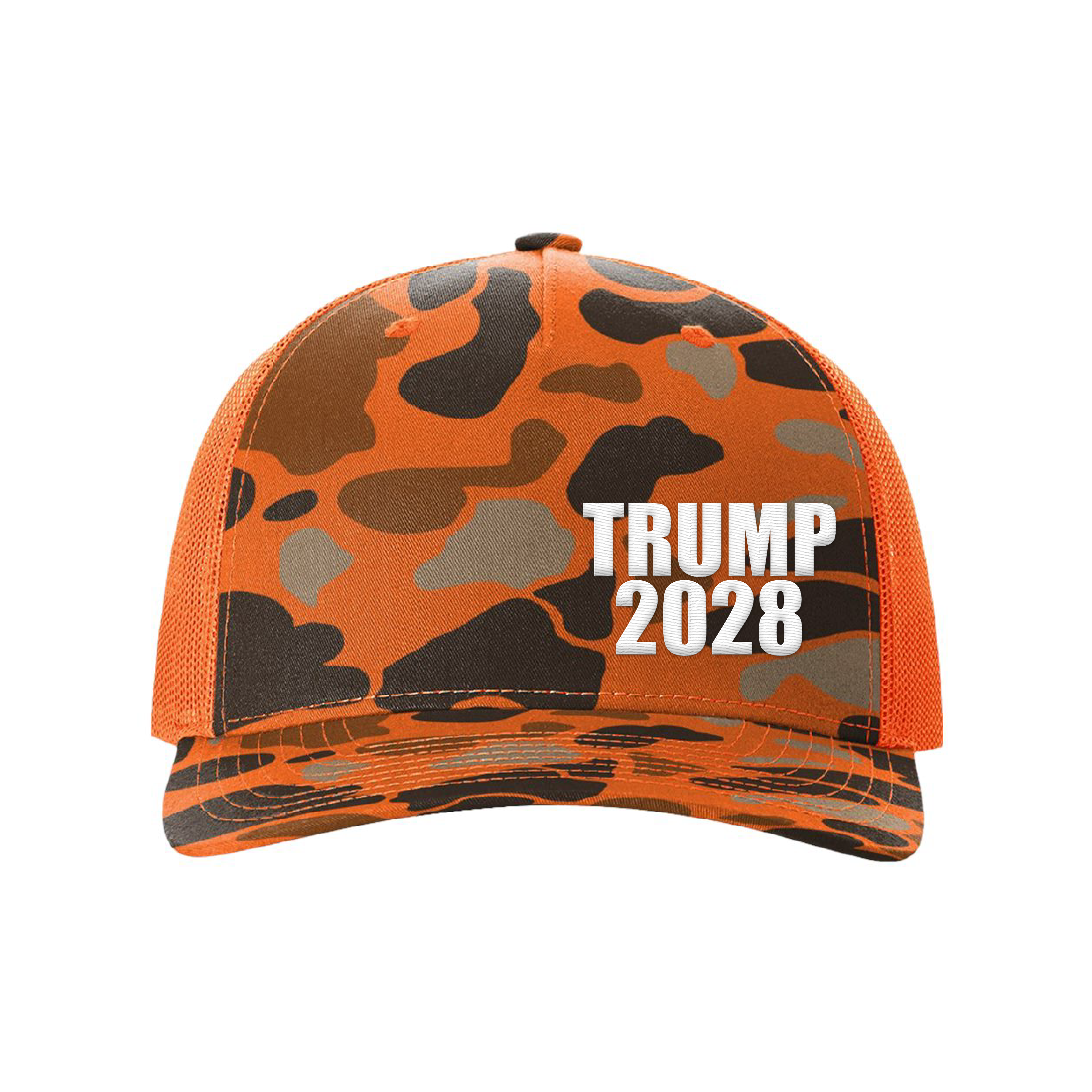 Blaze Duck Camo/Blaze / White Trump 2028 Lower Left Blaze Hunting Hats maga trump