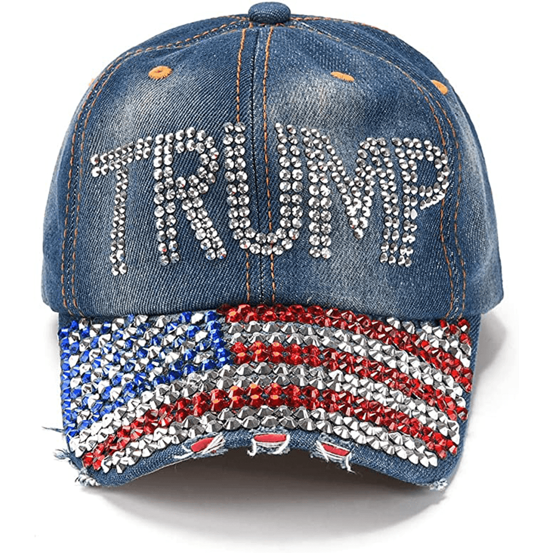 Blue Jean Rhinestone Trump Hat maga trump