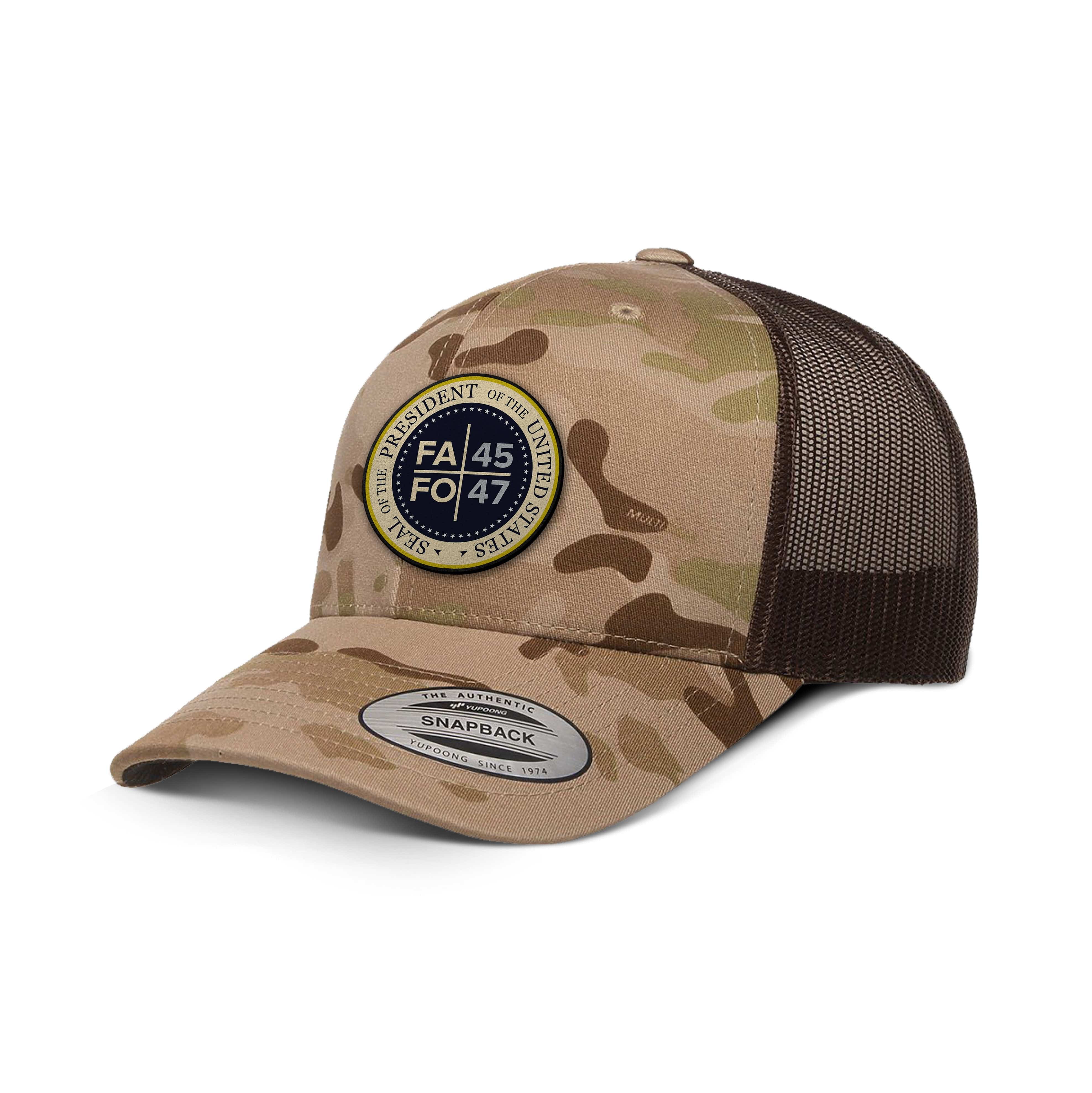 Classics Six-Panel Retro Trucker Cap / Arid Brown / OS FAFO 45 47 Leather Patch Camo Edition Trucker Hat maga trump