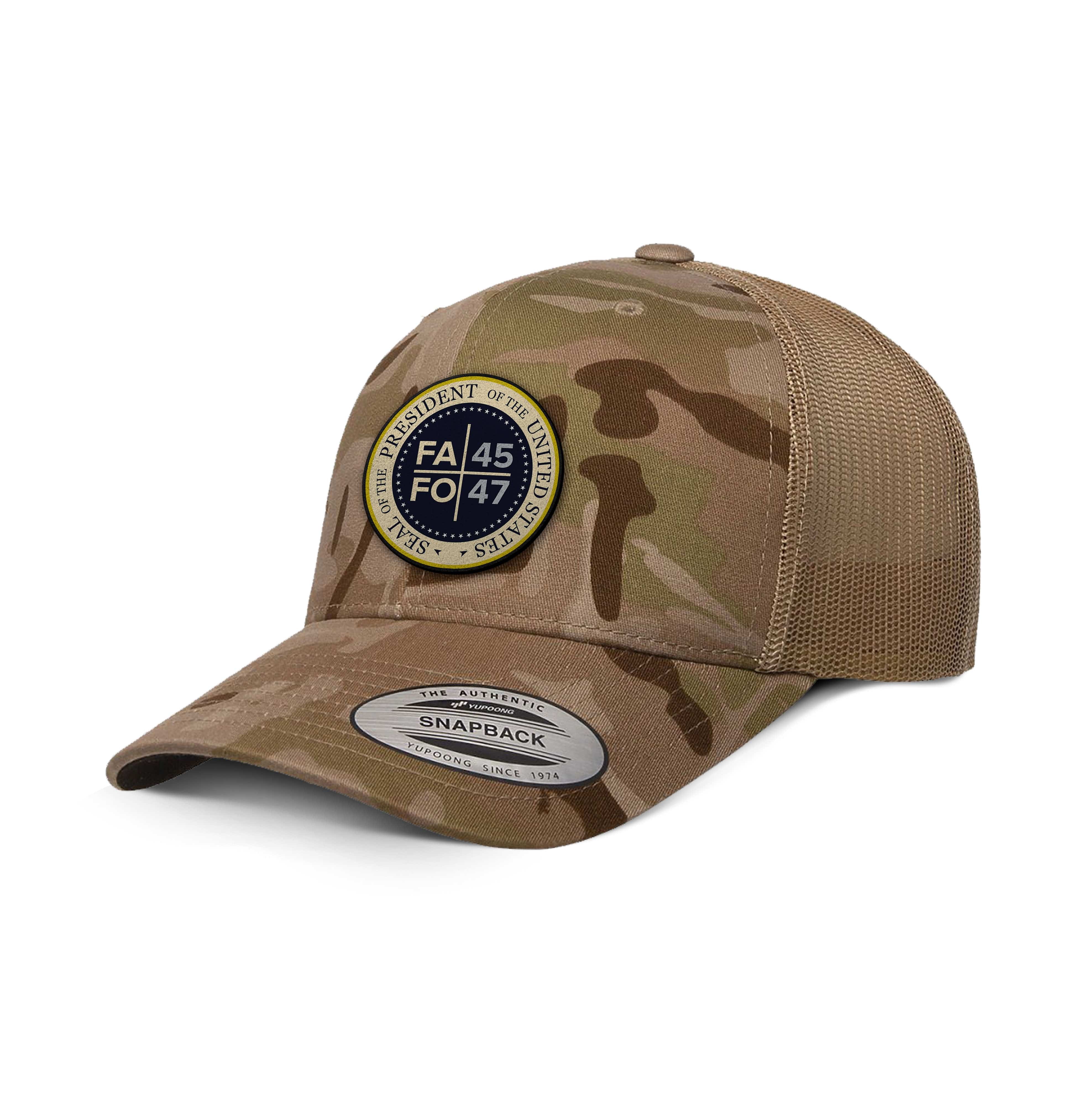 Classics Six-Panel Retro Trucker Cap / Arid Tan / OS FAFO 45 47 Leather Patch Camo Edition Trucker Hat maga trump
