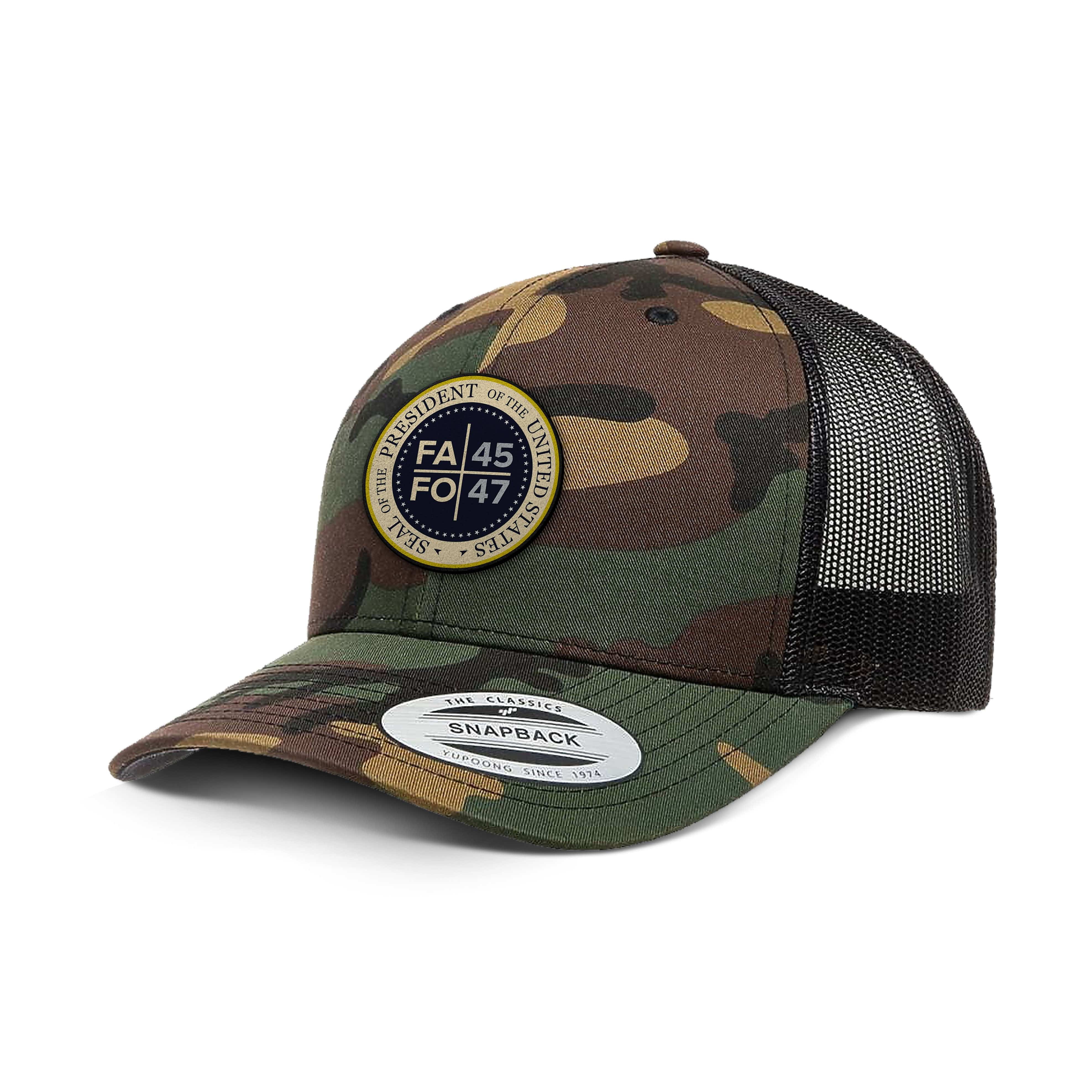 Classics Six-Panel Retro Trucker Cap / Camo / OS FAFO 45 47 Leather Patch Camo Edition Trucker Hat maga trump