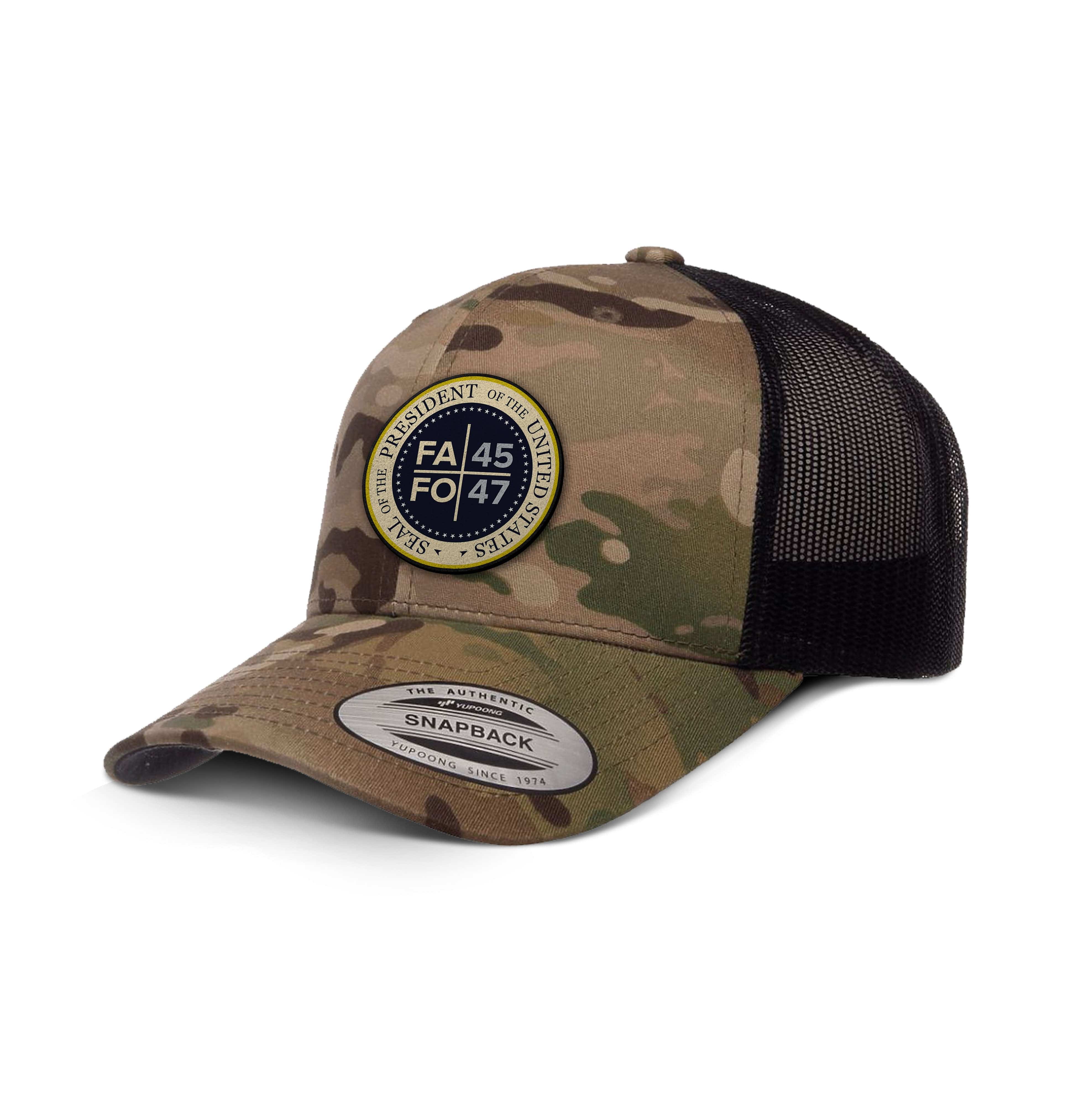 Classics Six-Panel Retro Trucker Cap / Green Black / OS FAFO 45 47 Leather Patch Camo Edition Trucker Hat maga trump