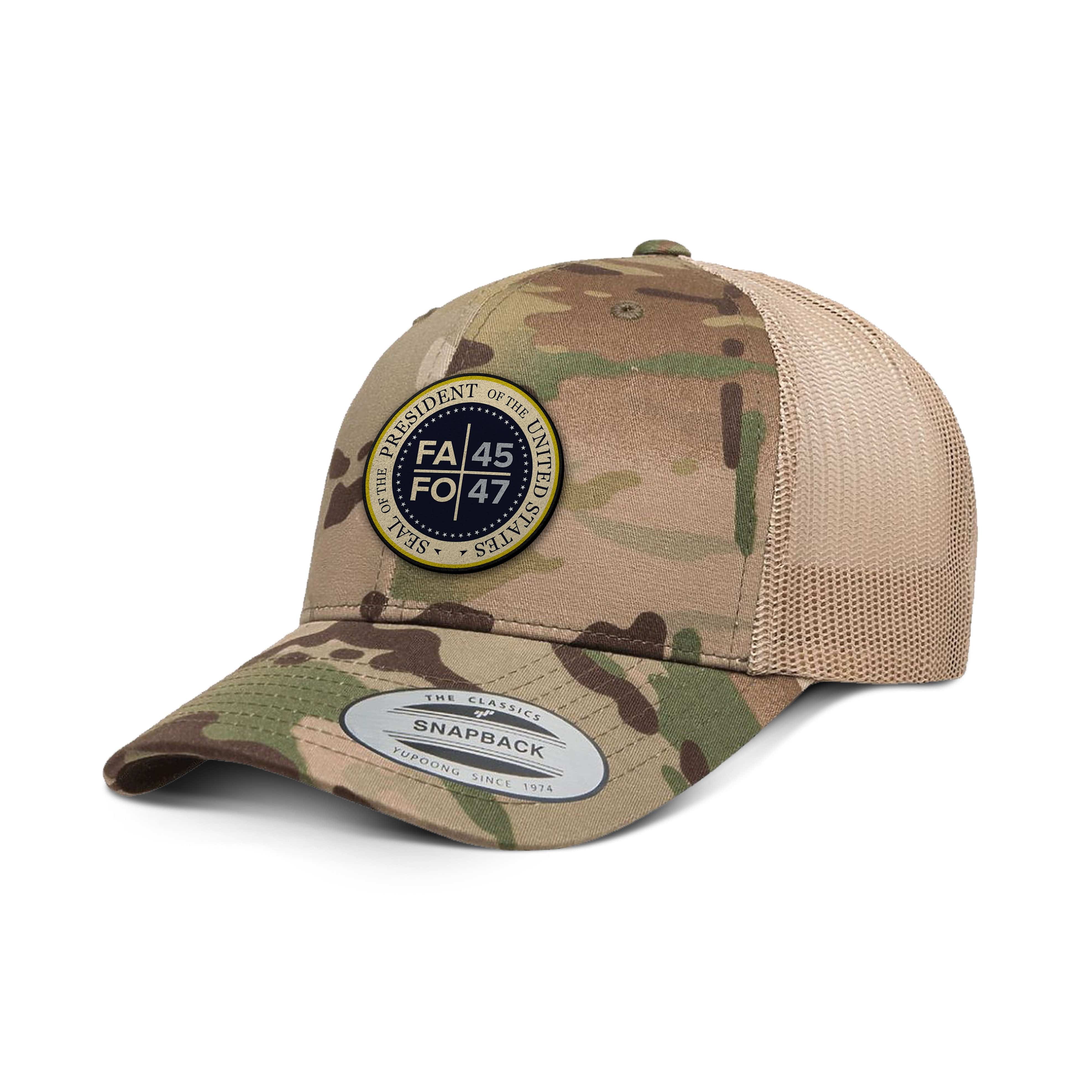 Classics Six-Panel Retro Trucker Cap / Green Khaki / OS FAFO 45 47 Leather Patch Camo Edition Trucker Hat maga trump