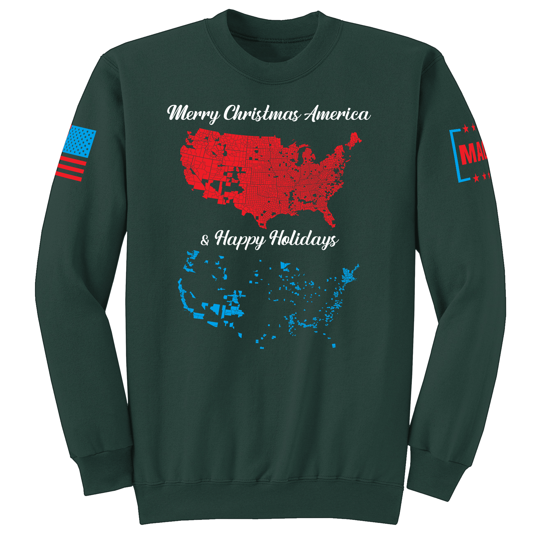 Dark Green / S Merry Christmas and Happy Holidays Sweatshirt maga trump