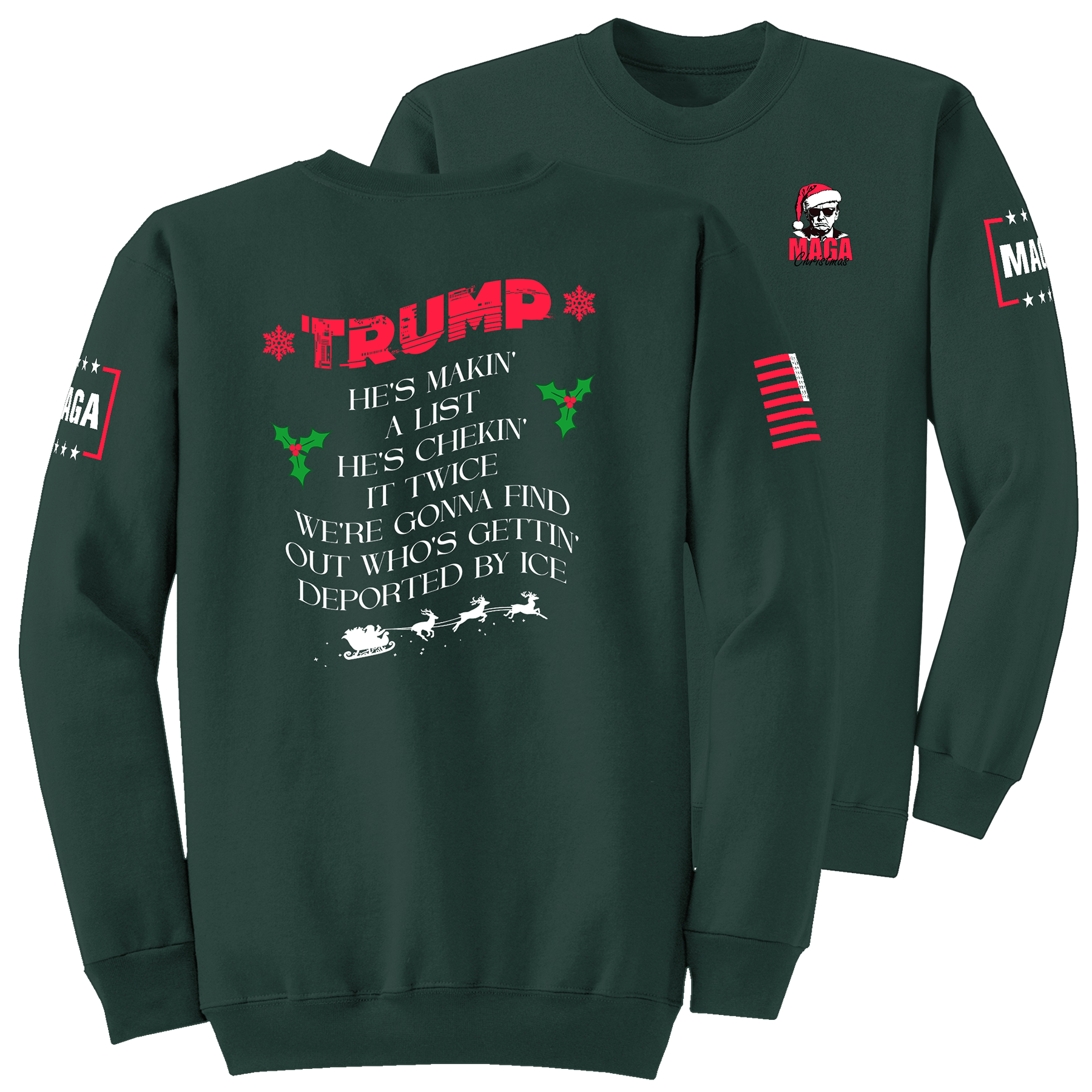 Dark Green / S Trump Santa - Making A List Sweatshirt maga trump
