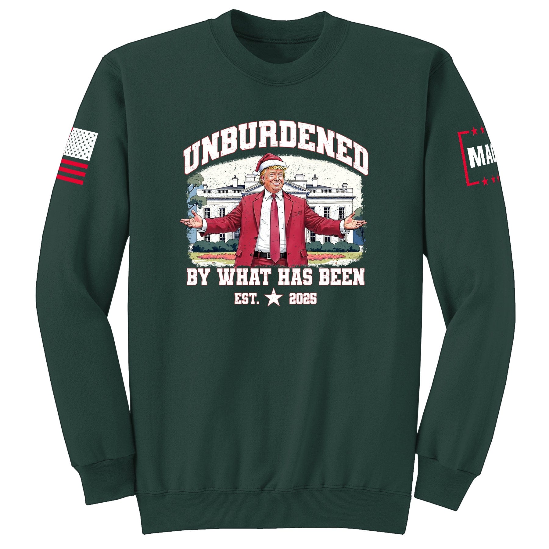 Dark Green / S Unburdened by what has been - Christmas Sweatshirt maga trump
