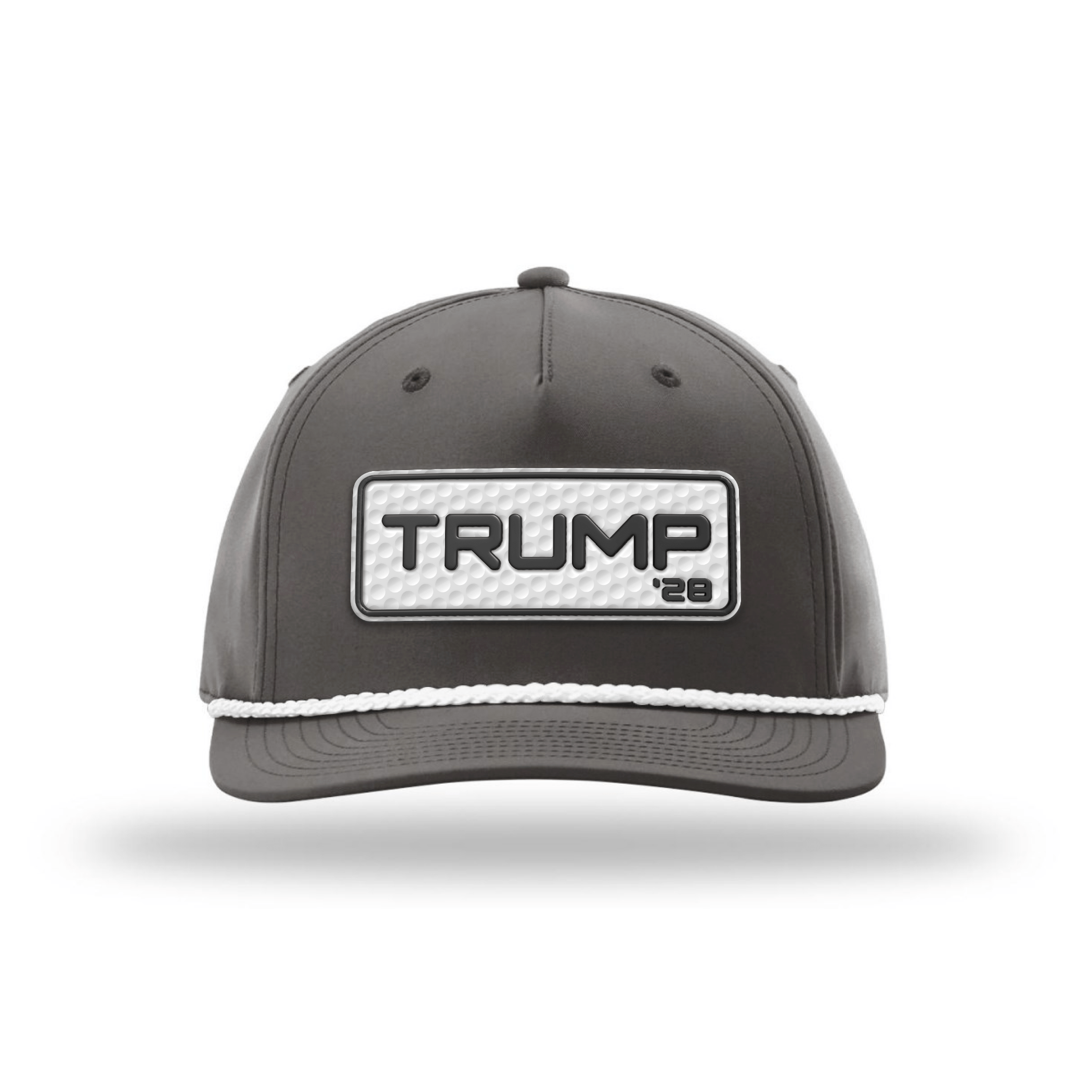 Five Panel Classic Rope / Dark Gray/White Trump 28 Golf Patch Rope Hat maga trump