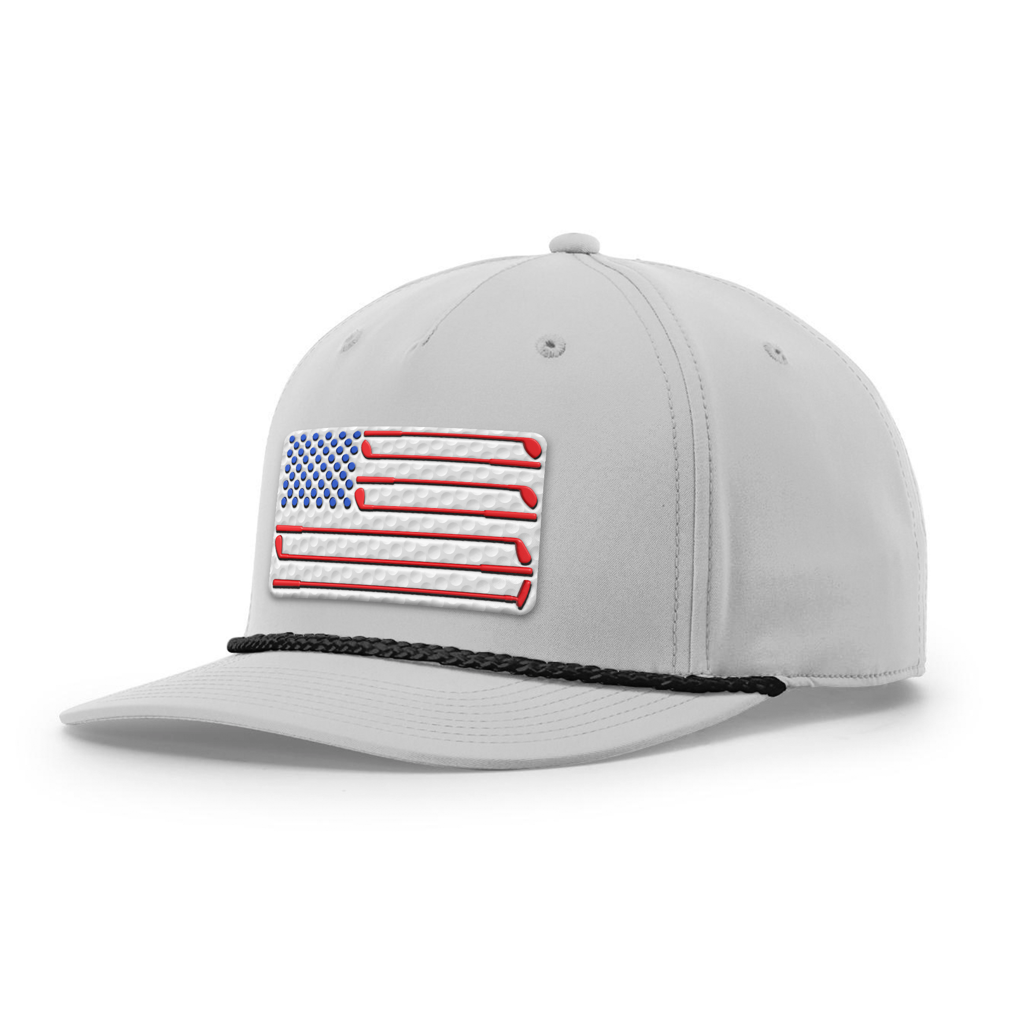 Five Panel Classic Rope / Light Gray/Black Golf of America Flag Patch Rope Hat maga trump