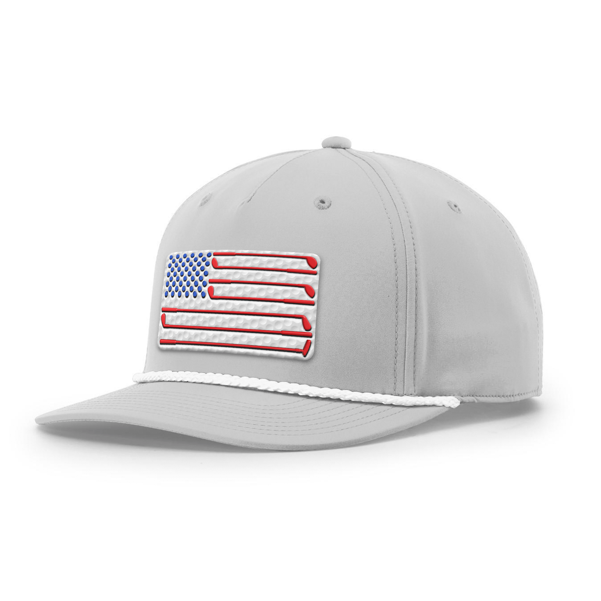 Five Panel Classic Rope / Light Gray/White Golf of America Flag Patch Rope Hat maga trump