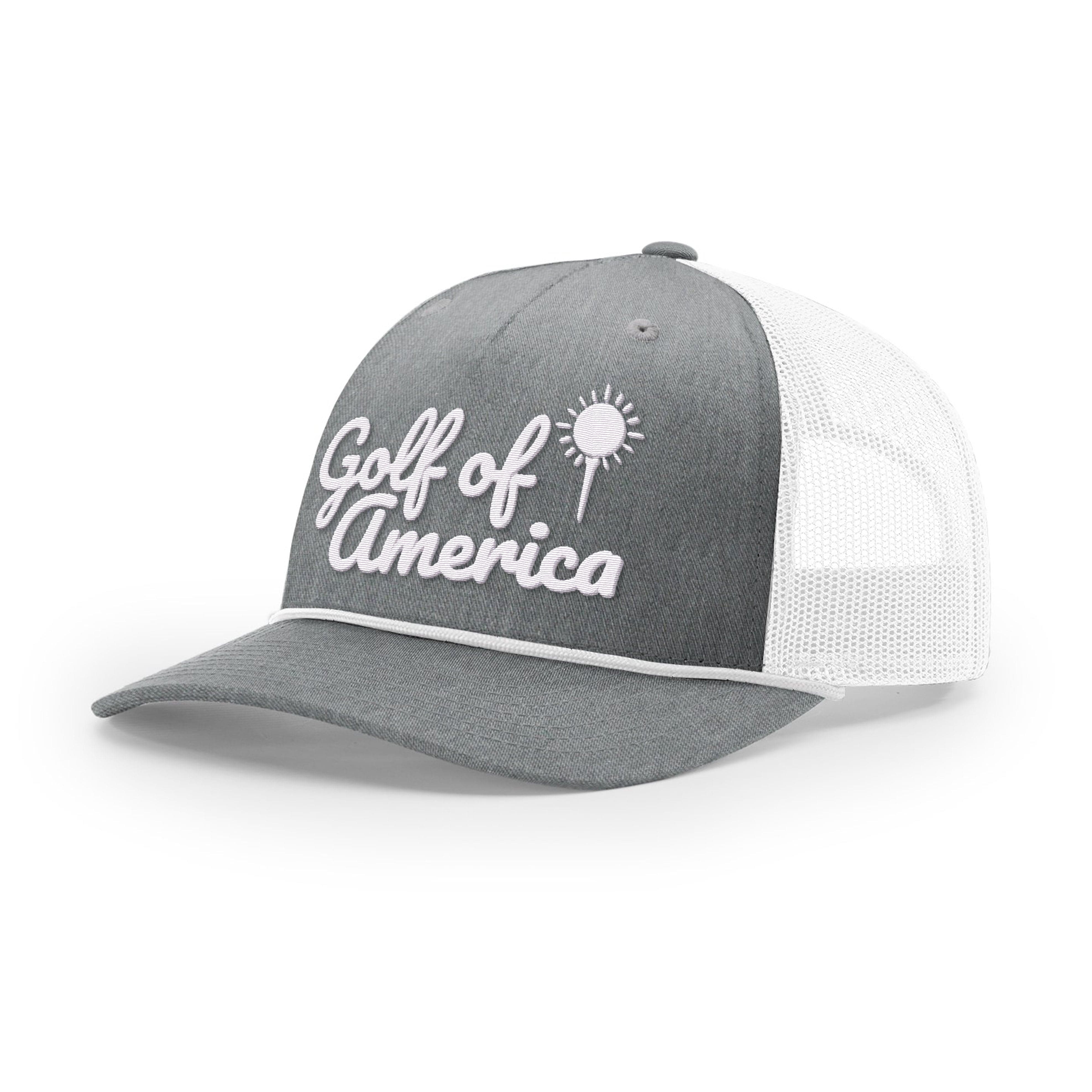 Five Panel Trucker with Rope / Heather Gray/White / OS Golf of America Rope Trucker Hat maga trump