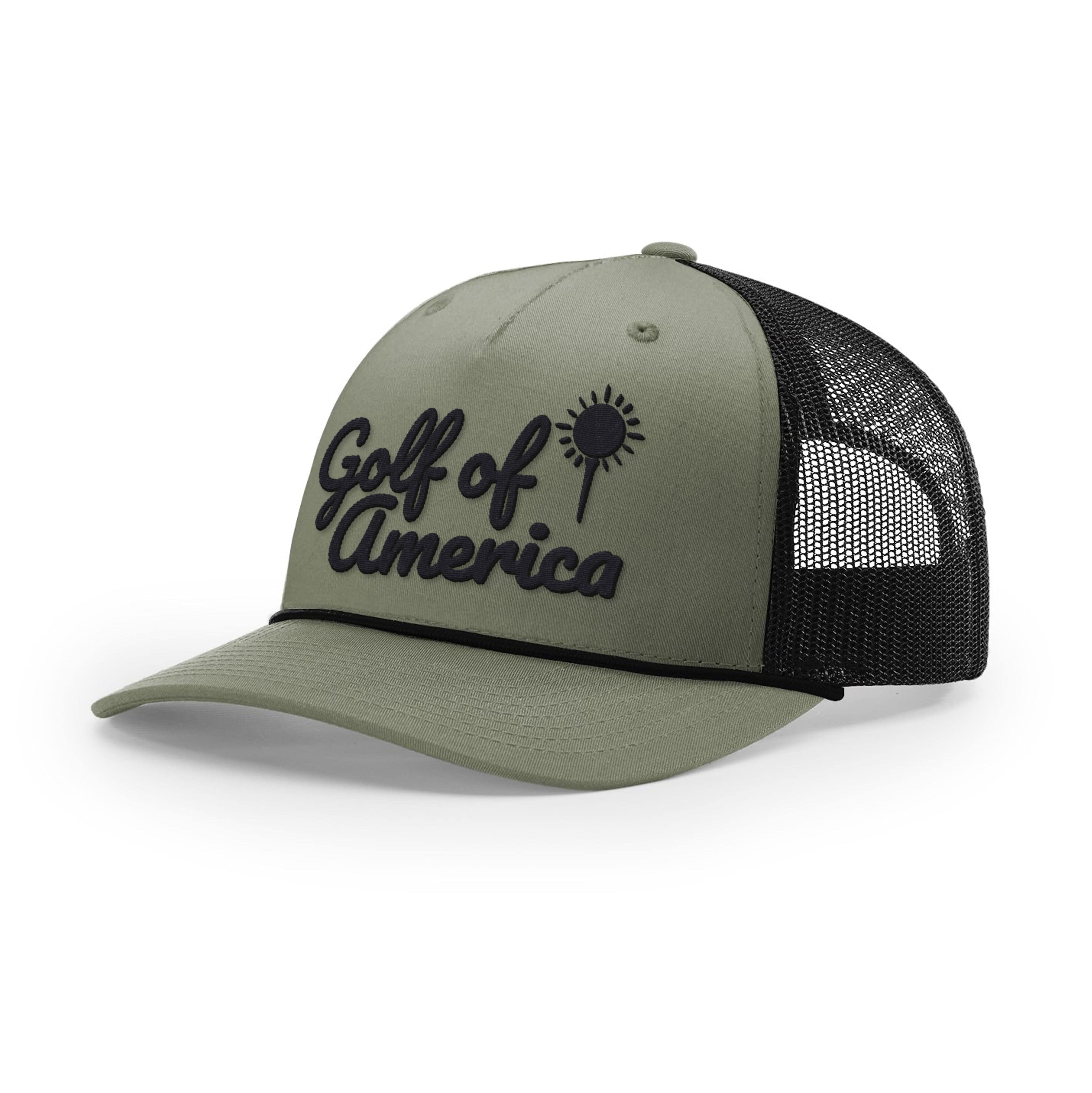 Five Panel Trucker with Rope / Loden/Black / OS Golf of America Rope Trucker Hat maga trump