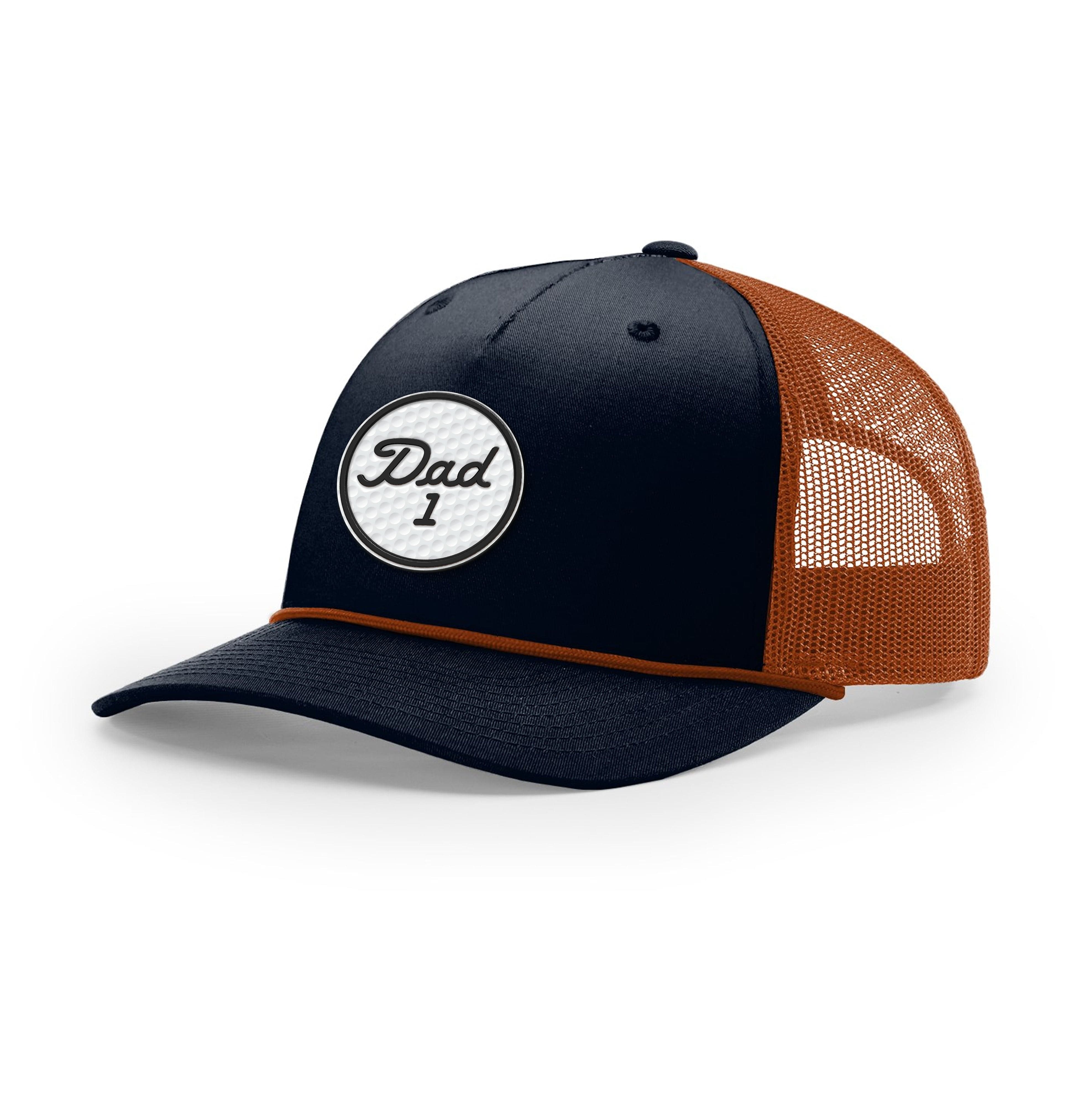 Five Panel Trucker with Rope / Navy/Orange / OS #1 Dad Golf Ball Circle Patch Rope Trucker Hat maga trump