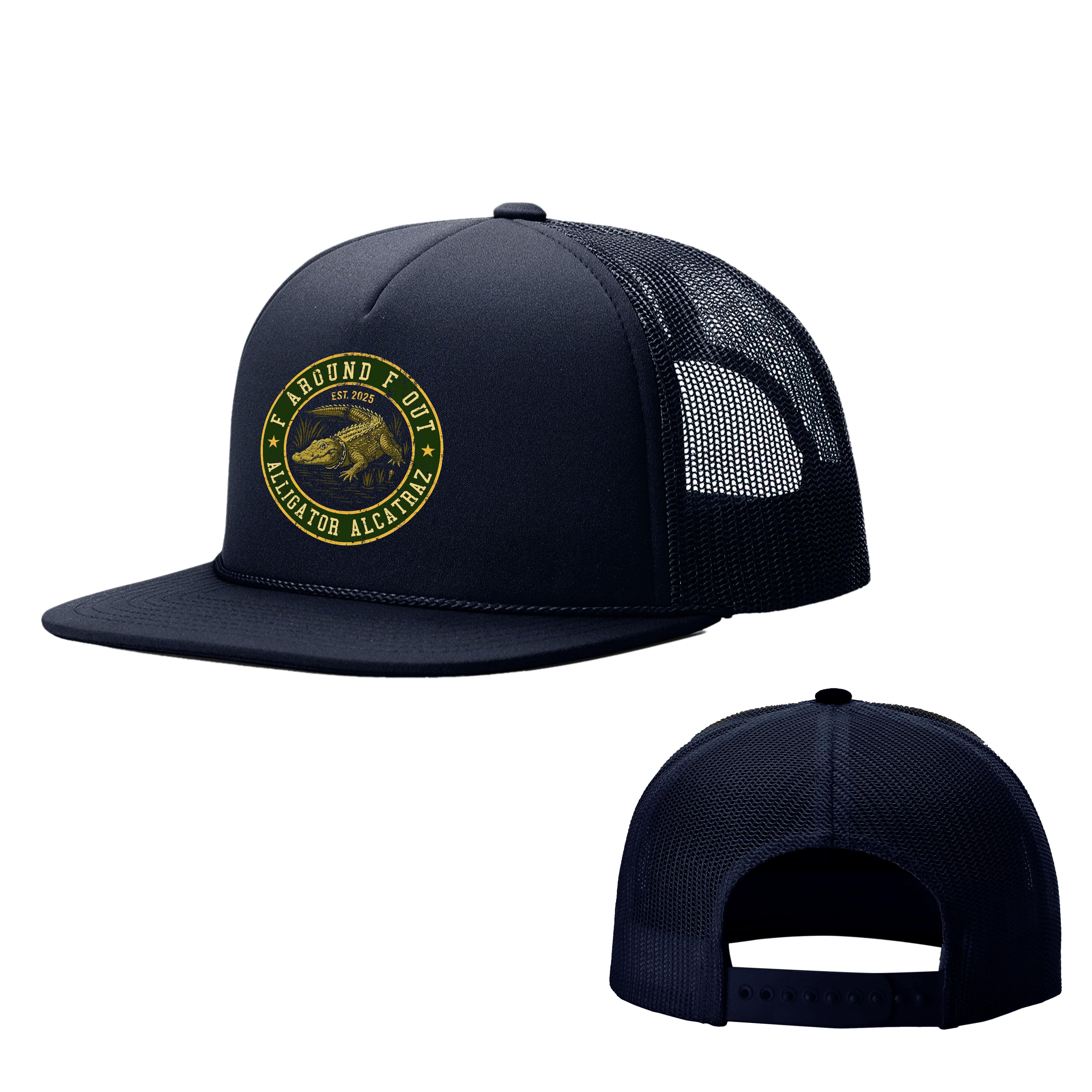 Foamie Trucker Cap / Navy F Around F Out Alligator Alcatraz Foamie Hats maga trump