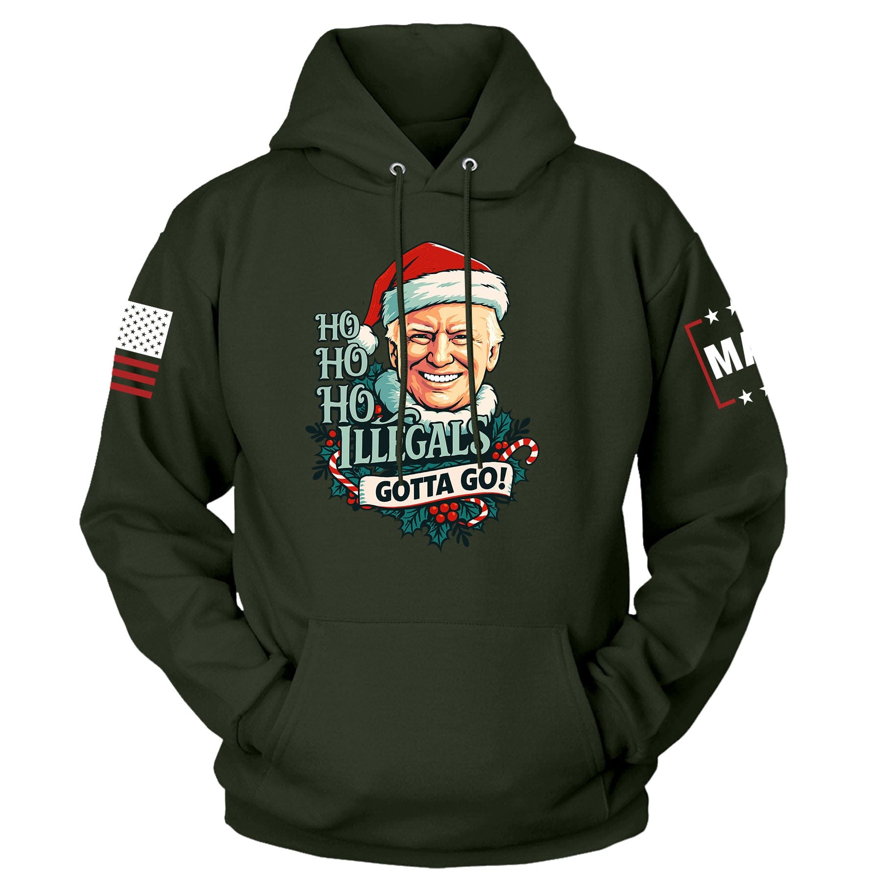 Green / S Ho Ho Ho Illegals Gotta Go Hoodie maga trump