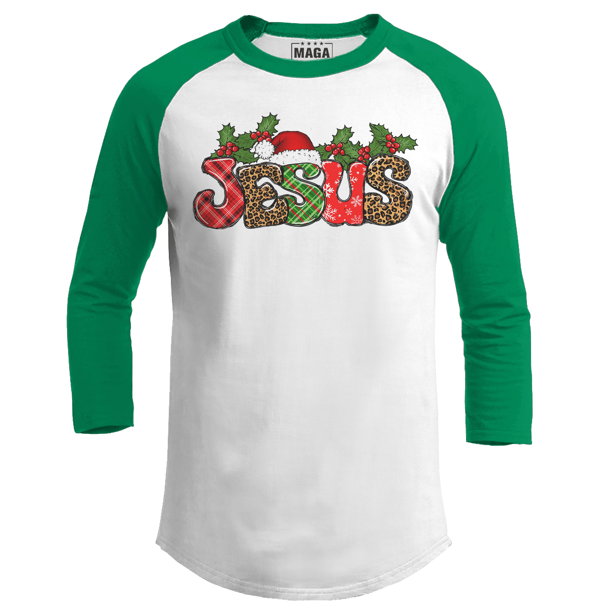 Green / S Jesus Christmas Raglan maga trump