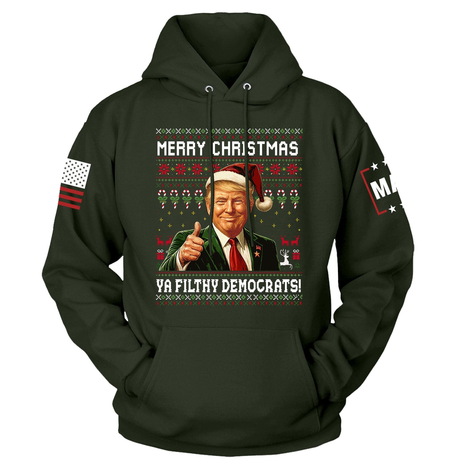 Green / S Merry Christmas Ya Filthy Democrats! Hoodie maga trump