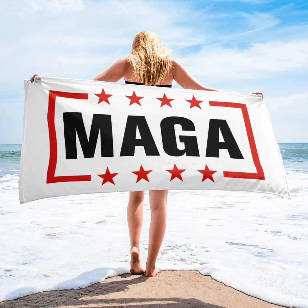 MAGA Logo (White) Beach Towel maga trump