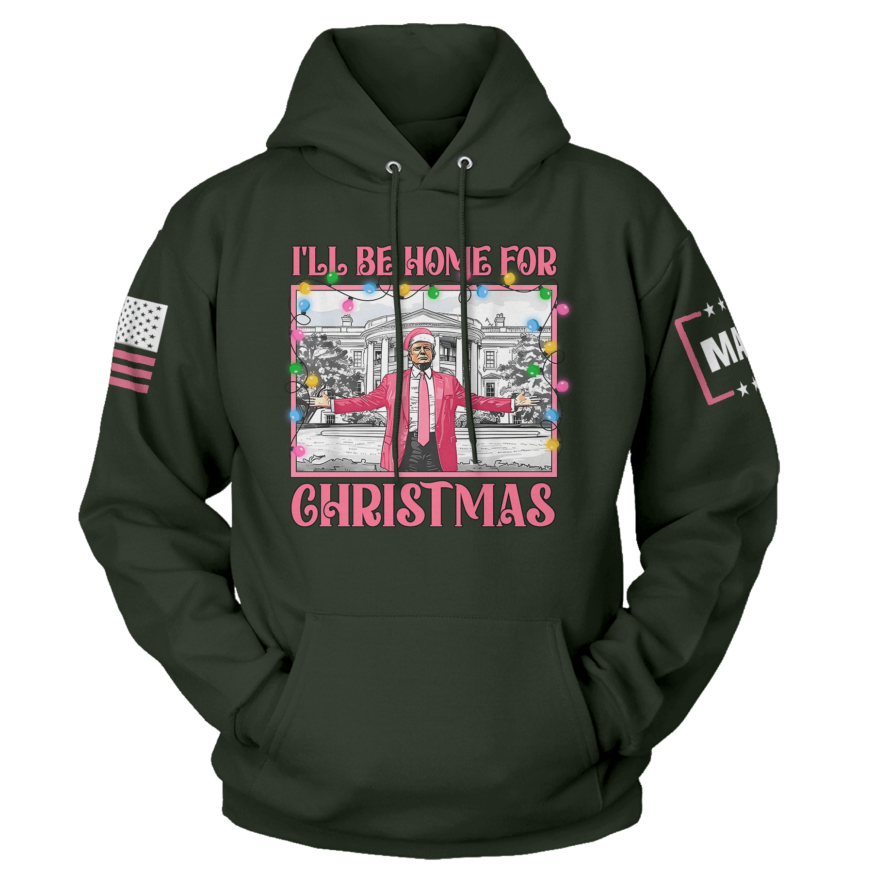 Men's Hoodie / Green / XS I'll be Home for Christmas 2 maga trump