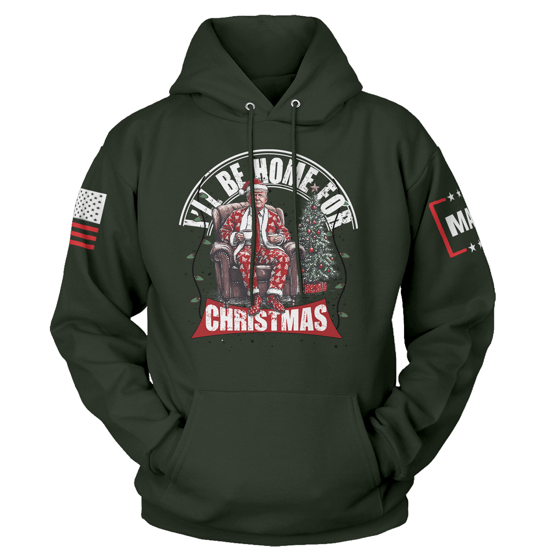 Men's Hoodie / Green / XS I'll be Home for Christmas 6 maga trump