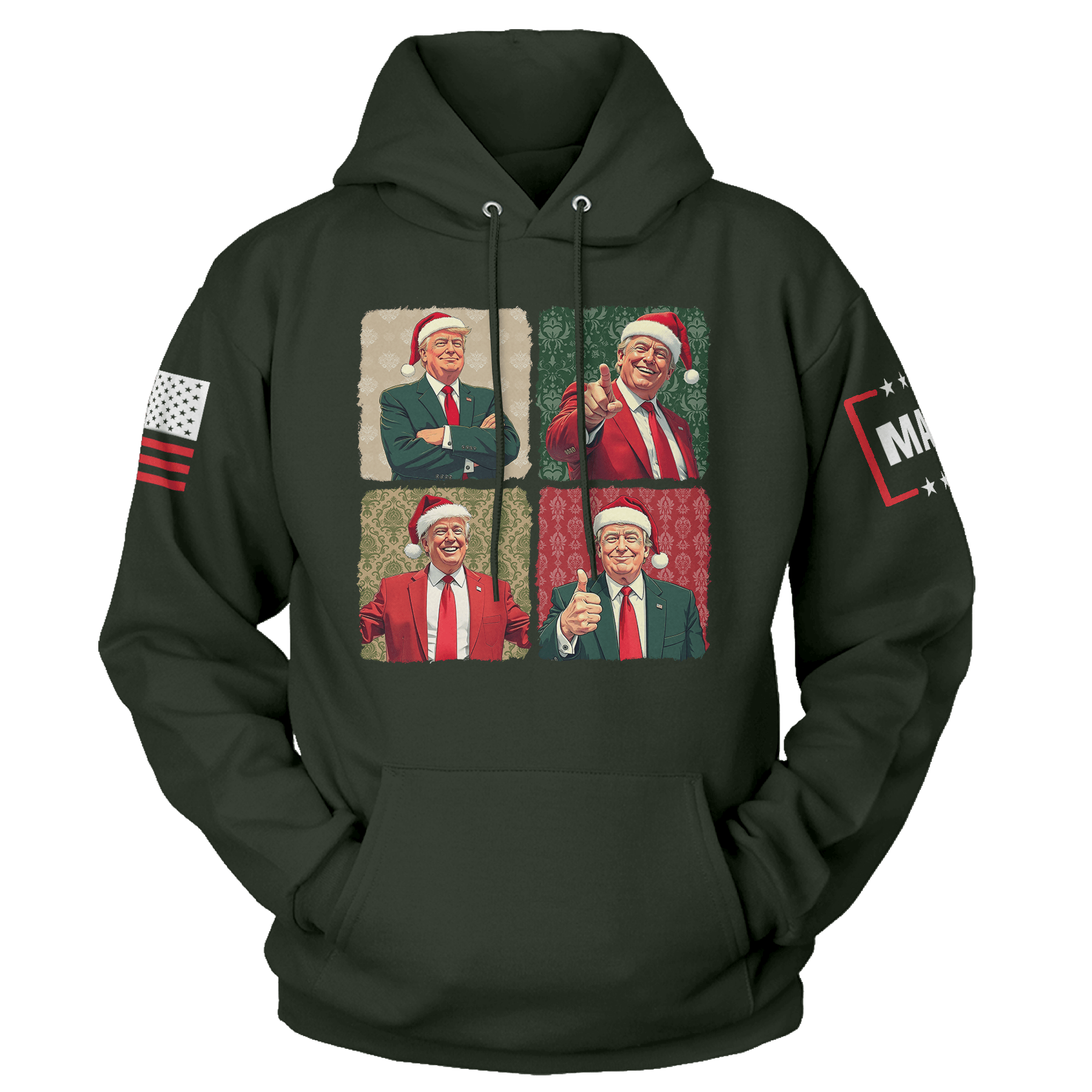 Men's Hoodie / Green / XS Santa Trump maga trump