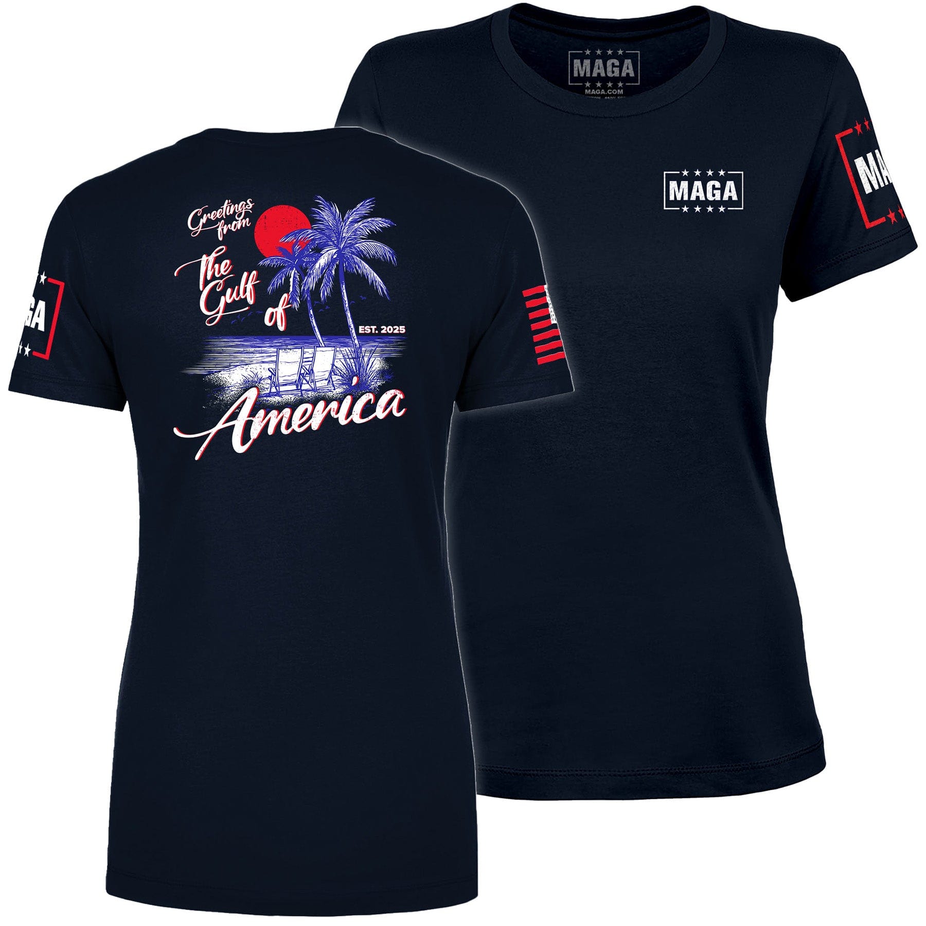 Midnight Navy / XS Greetings From The Guld of America Ladies Tee maga trump