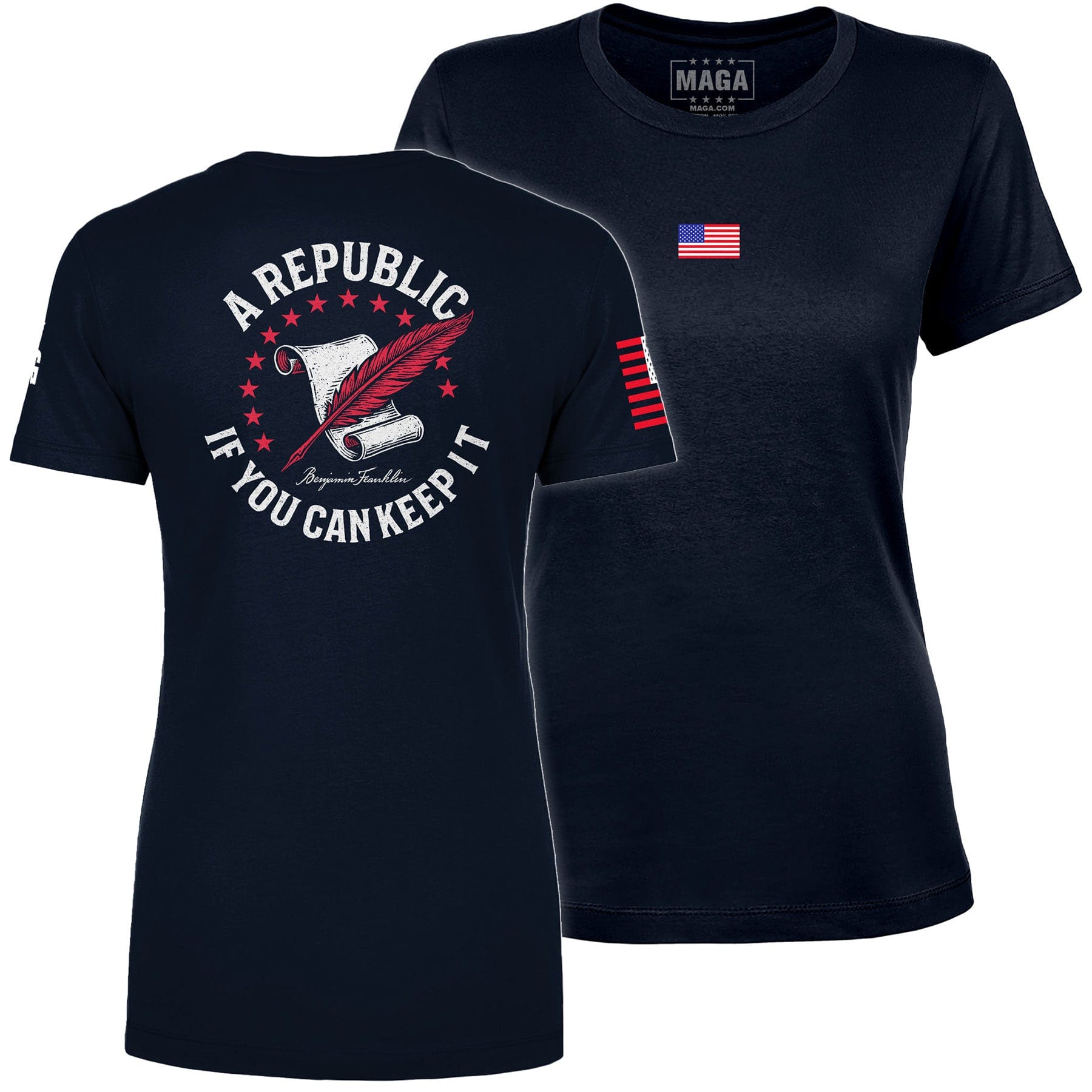 Navy / S A Republic if you can keep it Ladies Tee maga trump