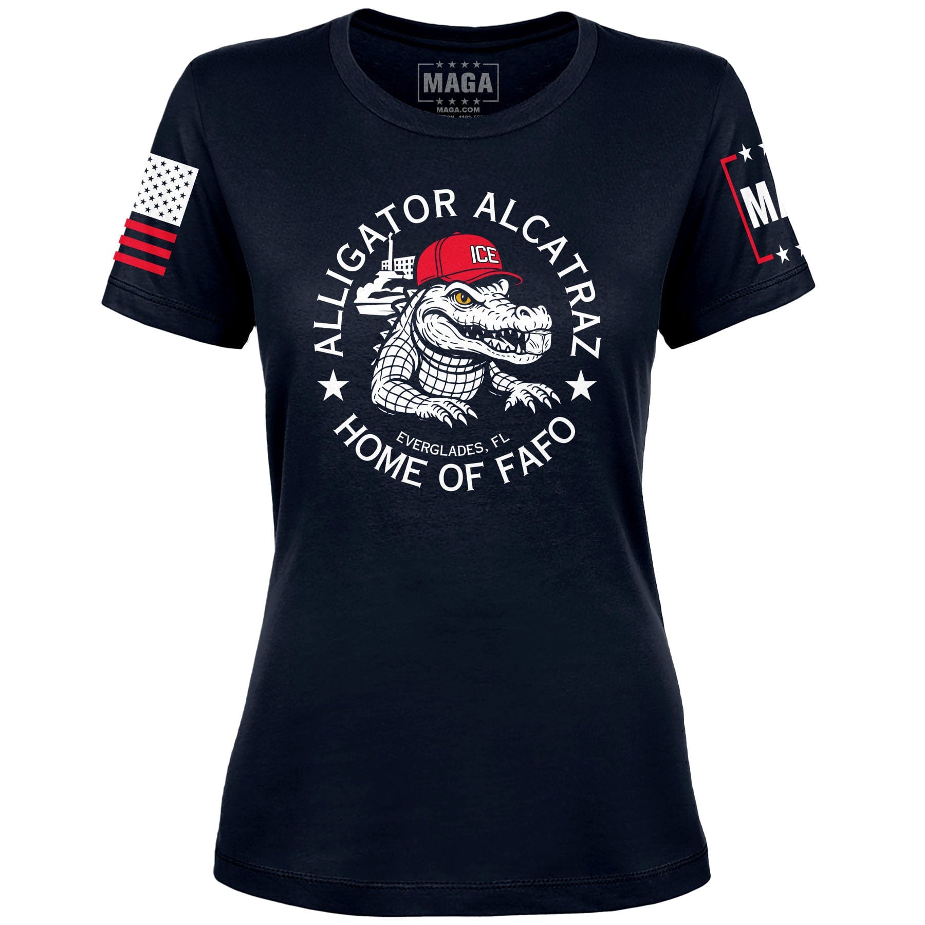 Navy / S Alligator Alcatraz - Home of FAFO Ladies Tee maga trump