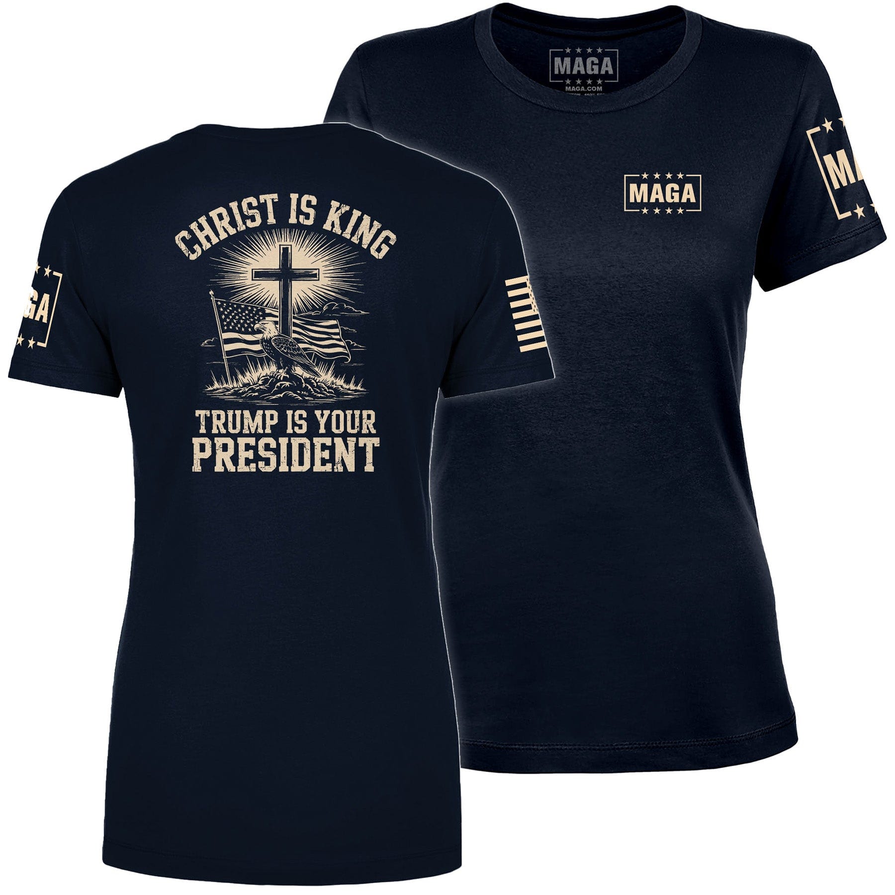 Navy / S Christ is King and Trump is President v2 Ladies Tee maga trump
