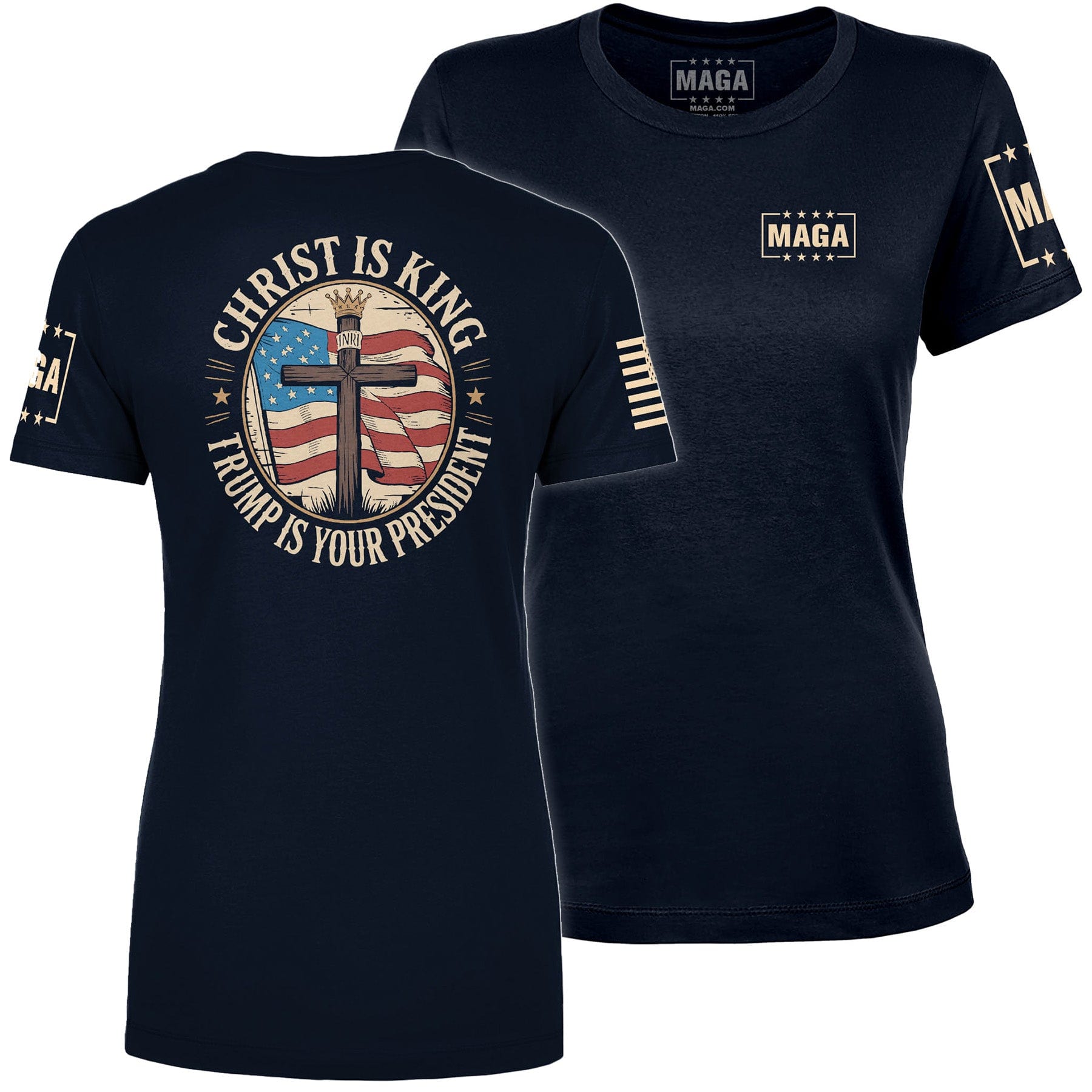 Navy / S Christ is King and Trump is President v3 Ladies Tee maga trump