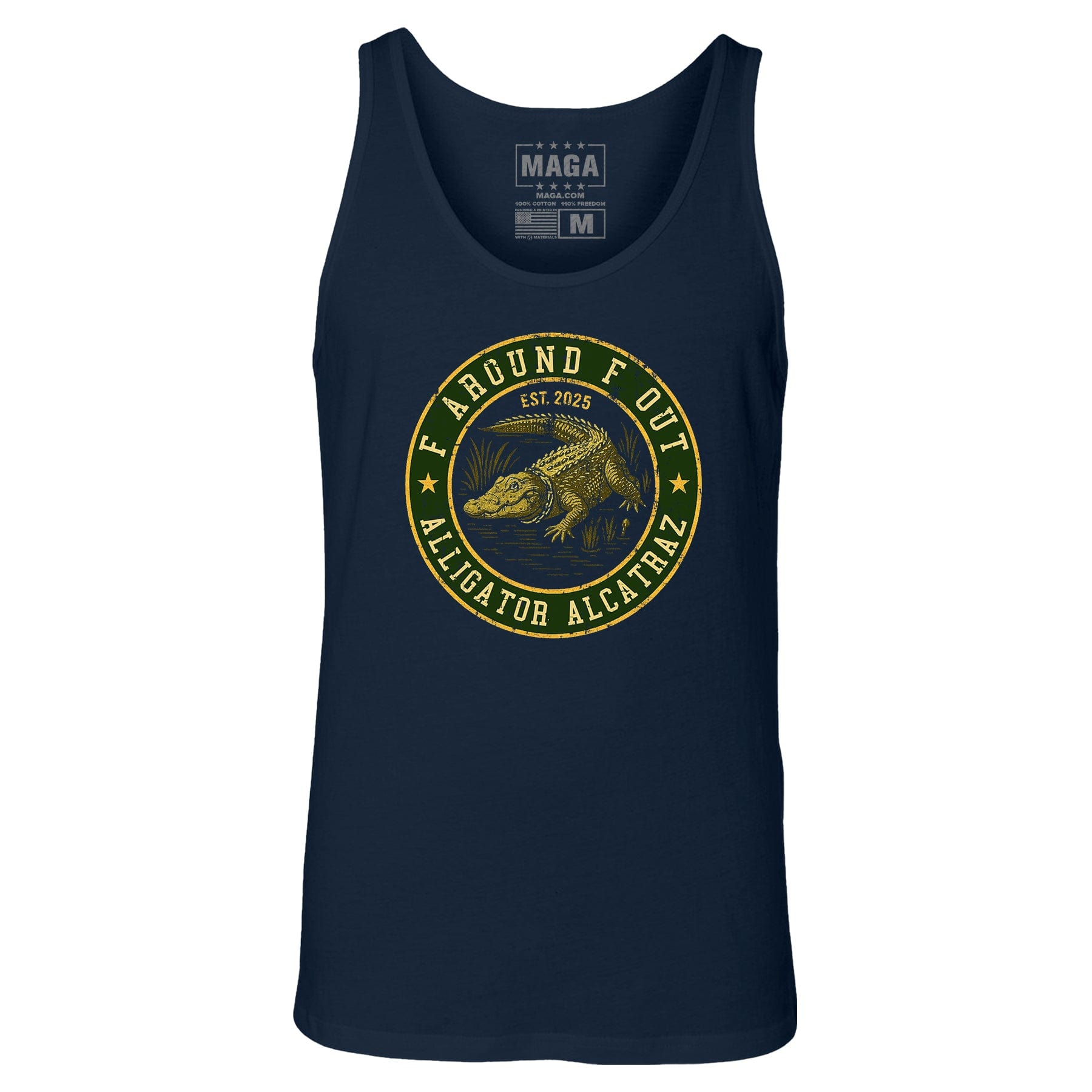 Navy / S F Around F Out Alligator Alcatraz Tank Top maga trump