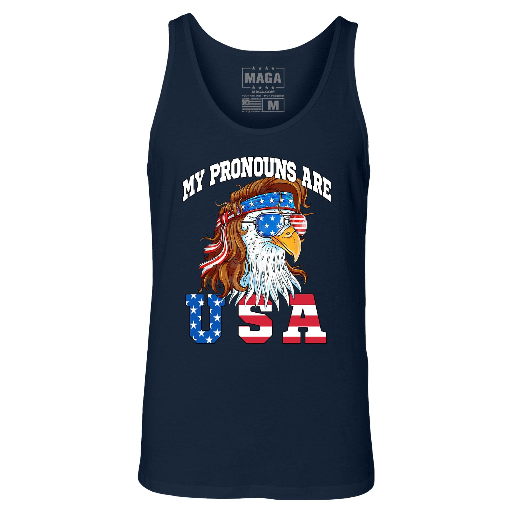 Navy / S MY PRONOUNS ARE USA Tank Top maga trump