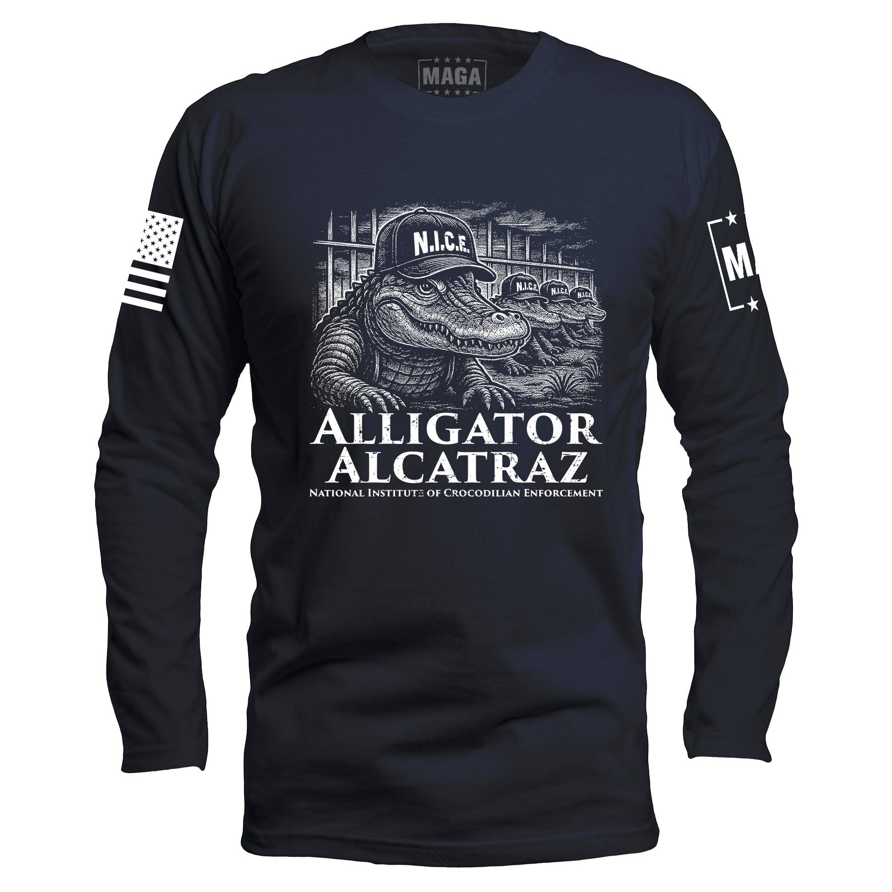 Navy / S N.I.C.E. - Alligator Alcatraz Long Sleeve maga trump
