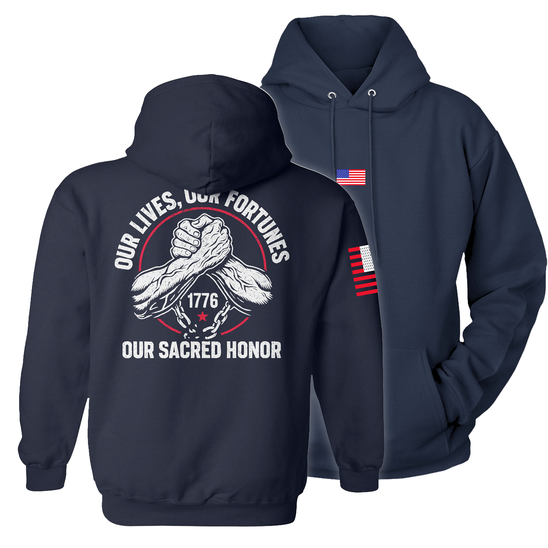 Navy / S Our Lives, Our Fortunes, Our Sacred Honor Hoodie maga trump