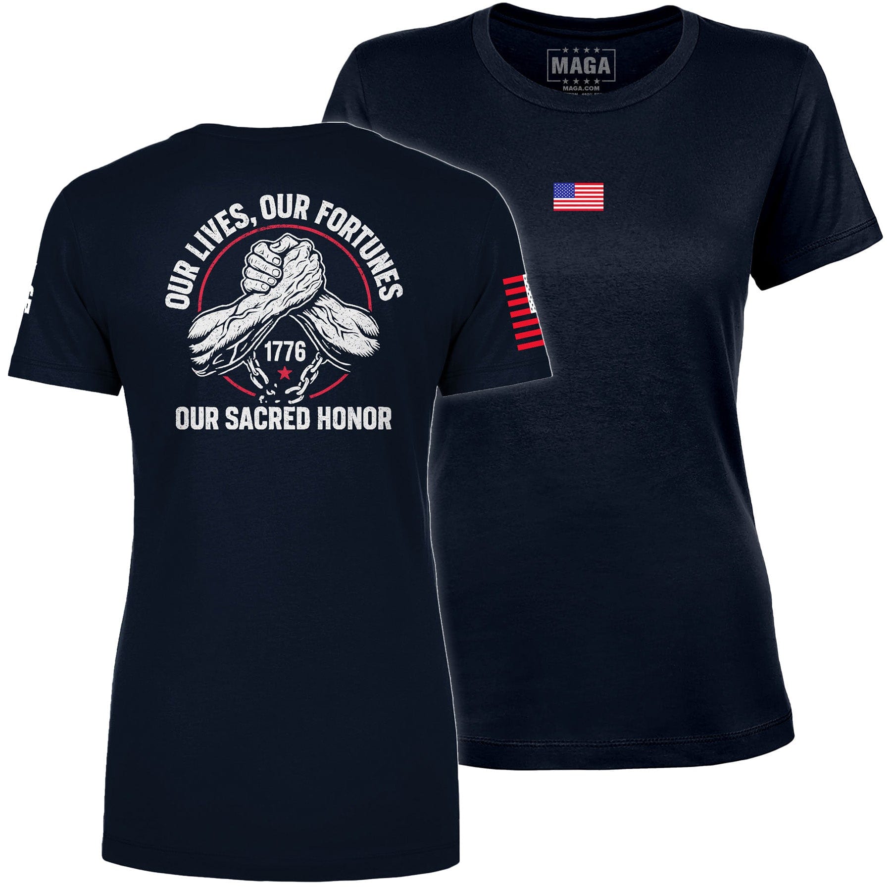 Navy / S Our Lives, Our Fortunes, Our Sacred Honor Ladies Tee maga trump