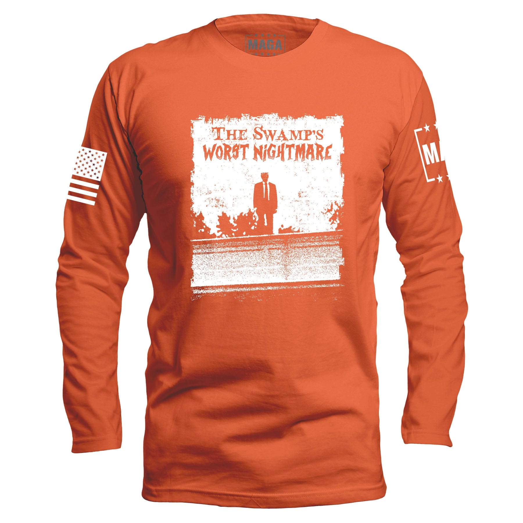 Orange / S The Swamps Nightmare Long Sleeve maga trump