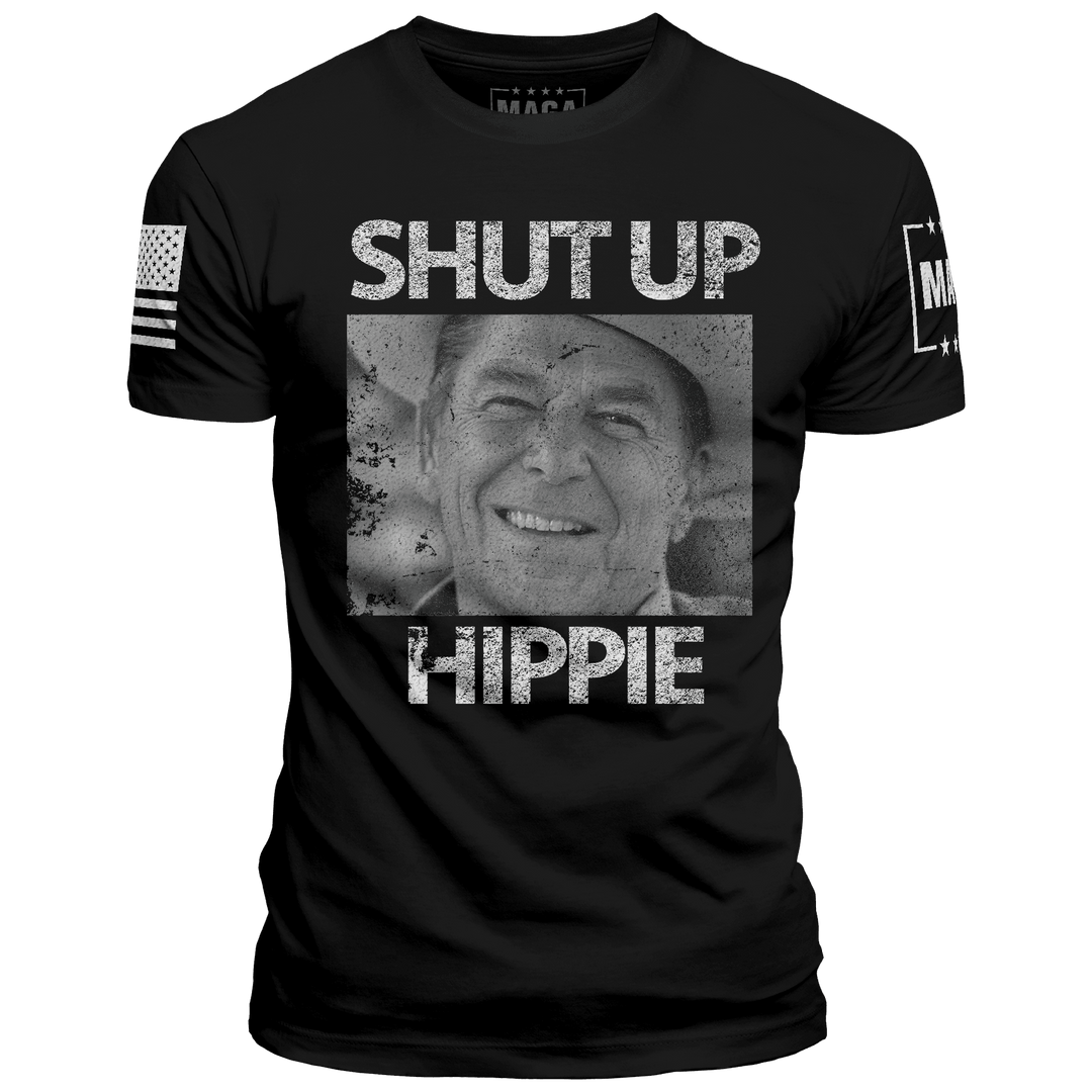 Premium Soft Shirt / Black / XS Shut Up Hippie maga trump