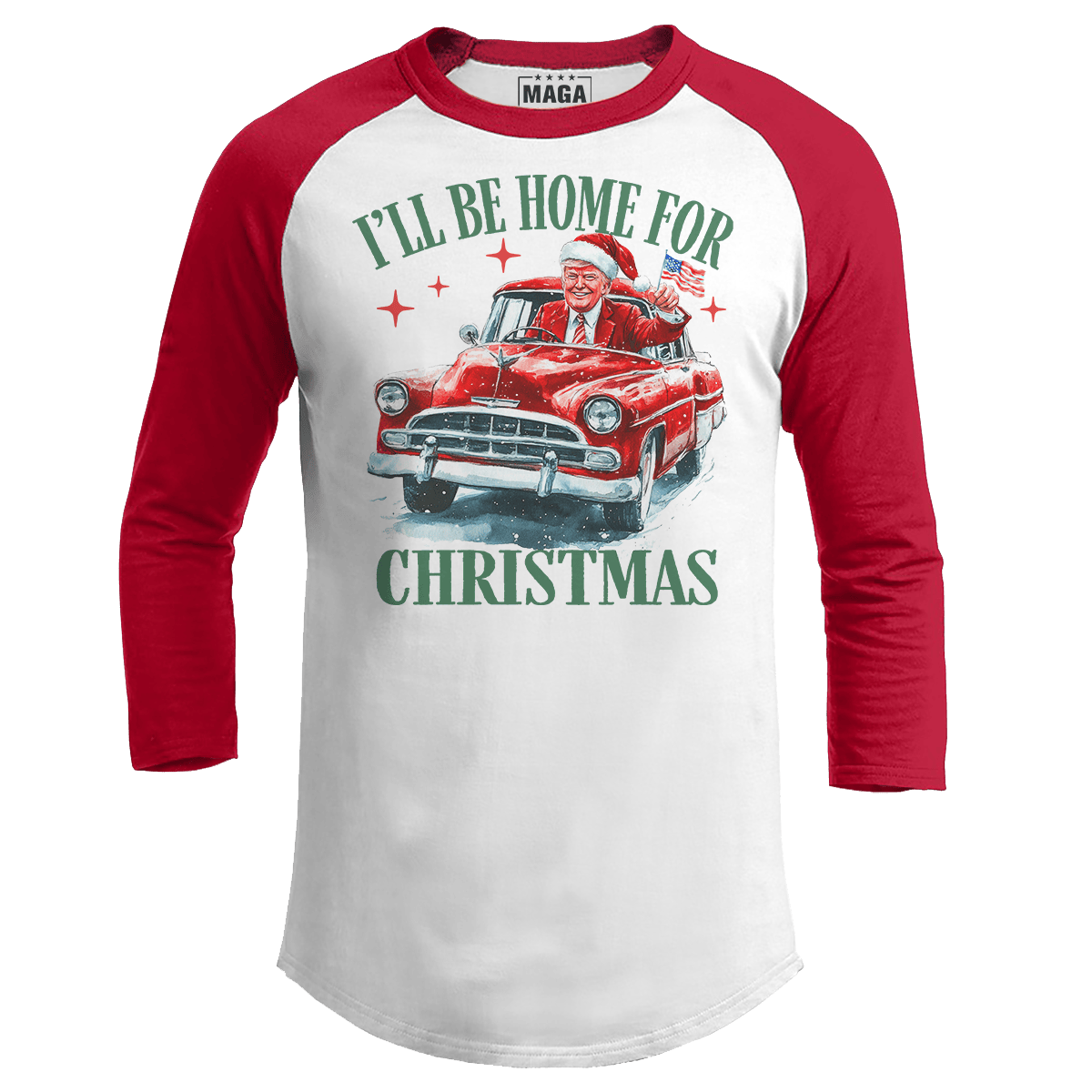 Red / S I'll be Home for Christmas Raglan maga trump