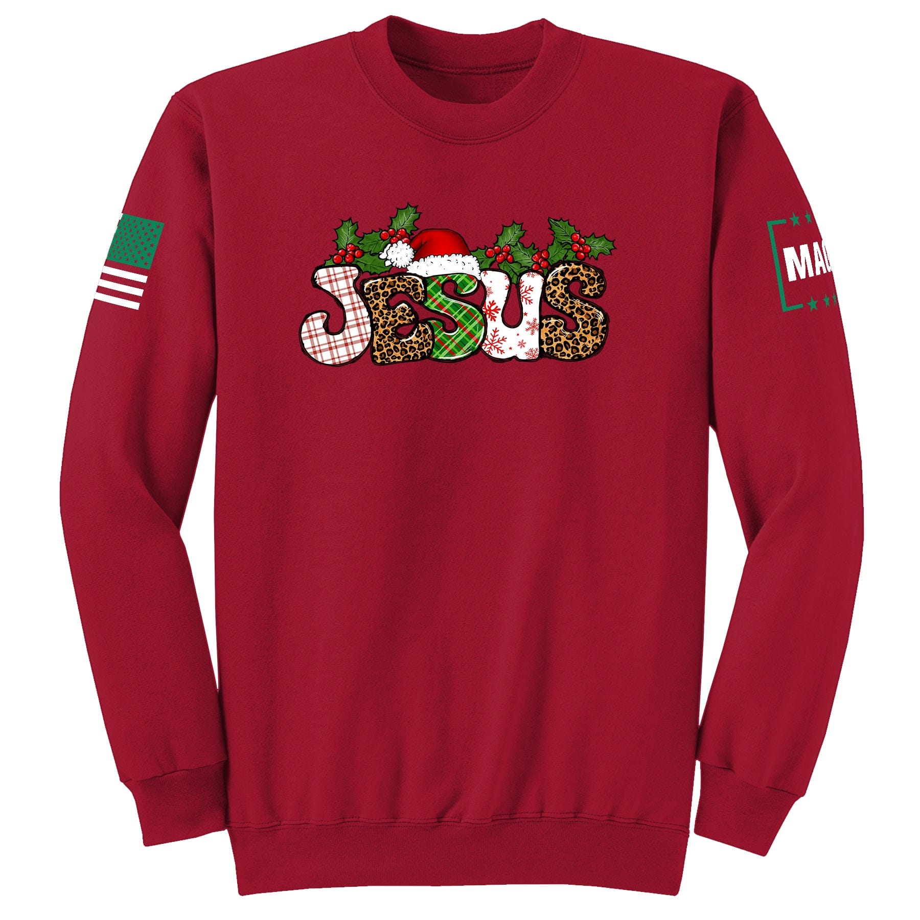 Red / S Jesus Christmas Sweatshirt maga trump